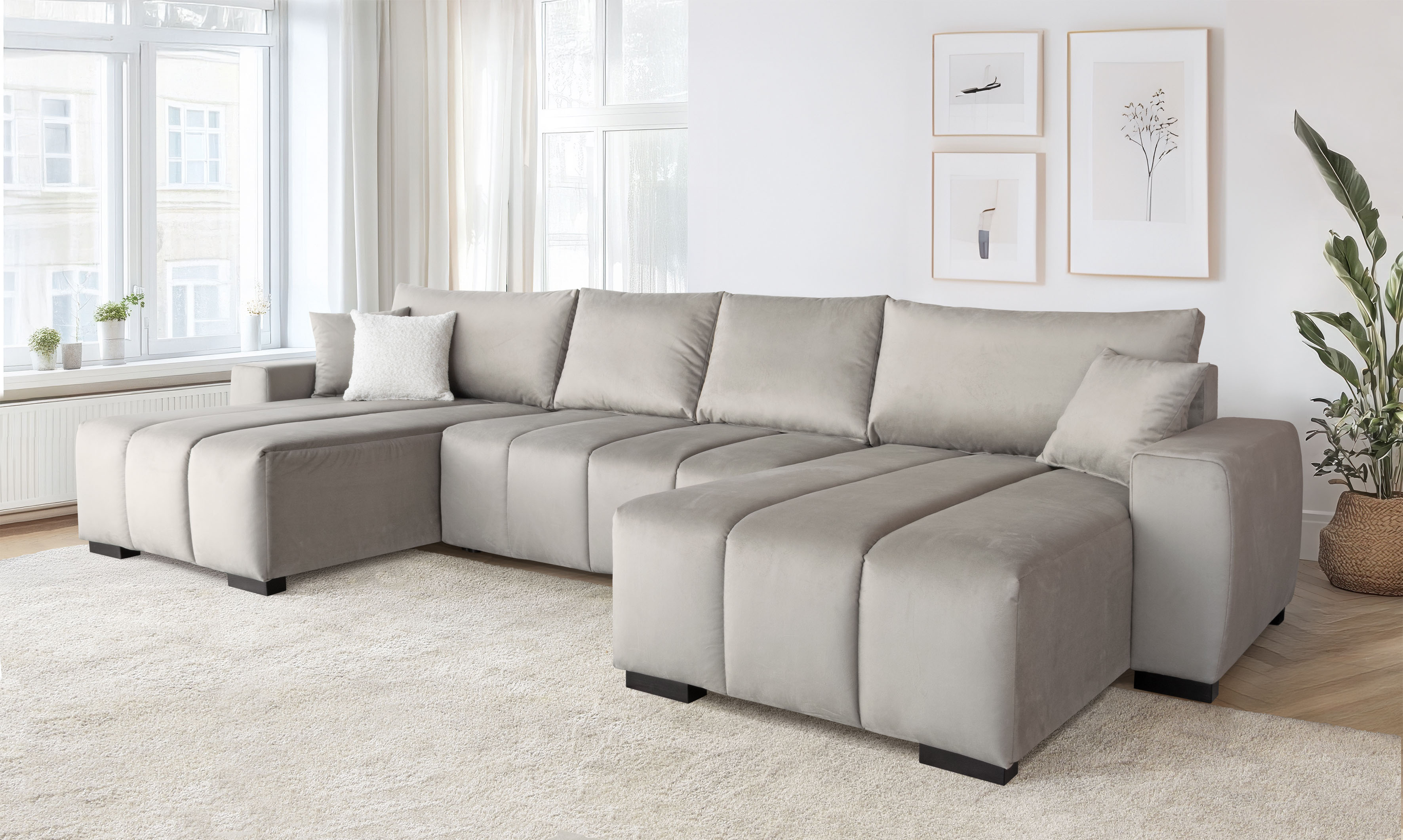 Home affaire Wohnlandschaft "Bello U-Form, B: 347 cm" Schlaffunktion, Bettkasten & 2 Zierkissen, Federkern