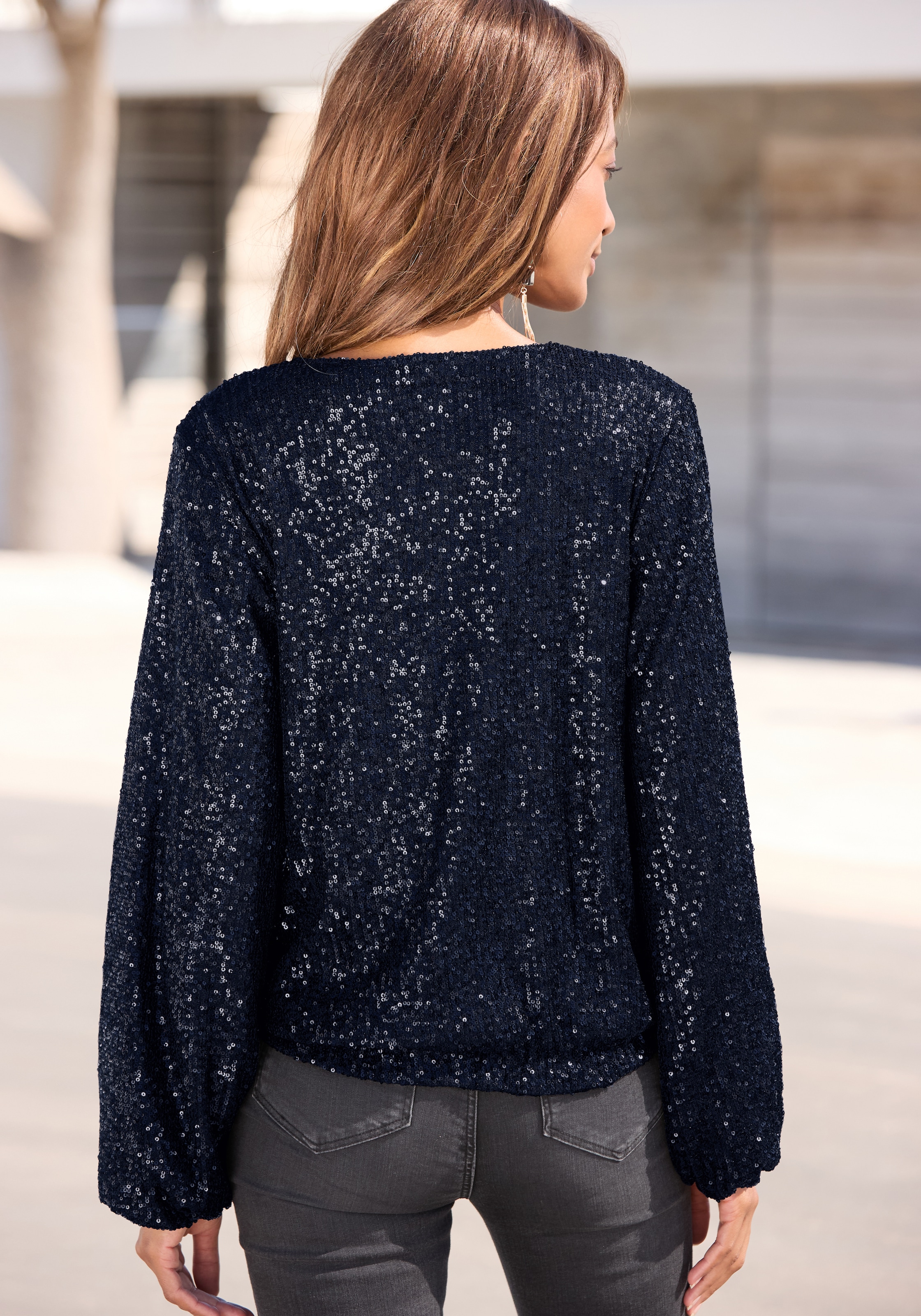 LASCANA Blouson mit Pailletten, festliche Bomberjacke, Paillettenjacke in Navy