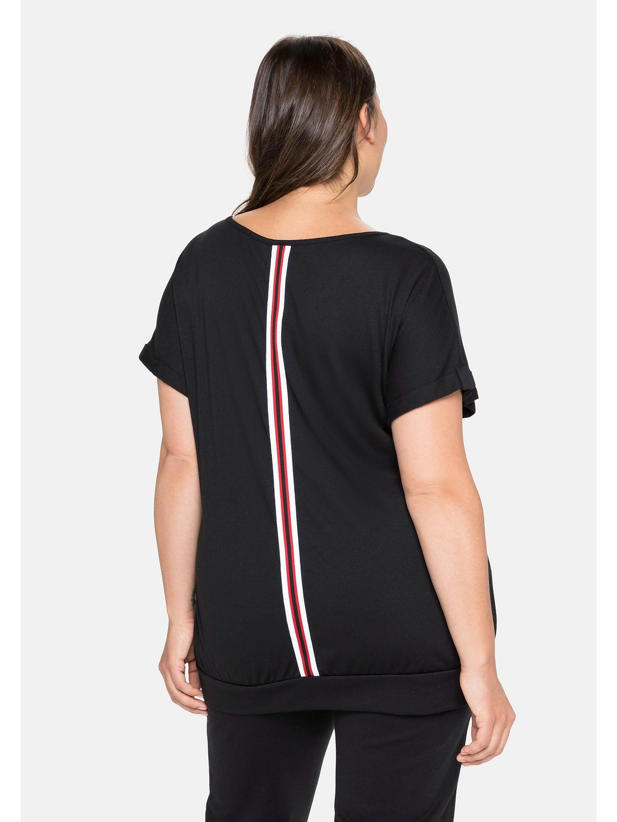 Sheego T-Shirt »Große mit kaufen hinten Größen«, | Streifen-Applikation BAUR online
