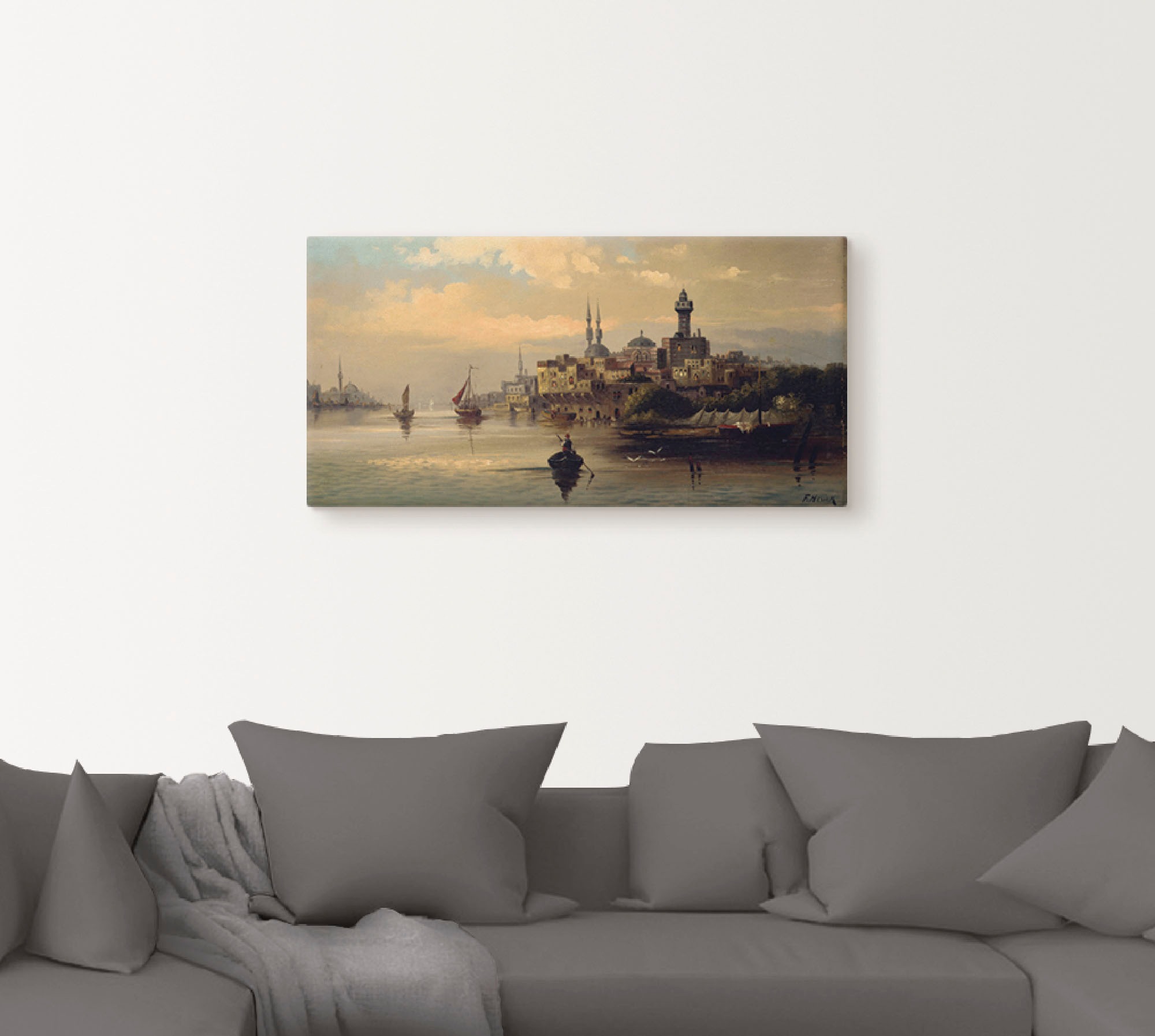 Wandbild ARTLAND "Kauffahrtsschiffe auf Bosporus, Istanbul", blau (farbe bild(er): blau), B:150cm H:75cm, Bilder, als Leinwandbild, Poster in verschied. Größen 2
