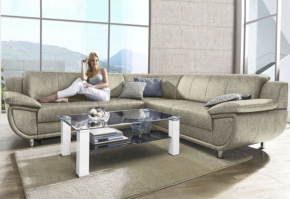TRENDMANUFAKTUR Ecksofa "Rondo wahlweise mit Schlaffunktion, bequeme Armlehnen" L-Form, wahlw.mit Federkern, Füße chromfarben, Unser Dauertiefpreis