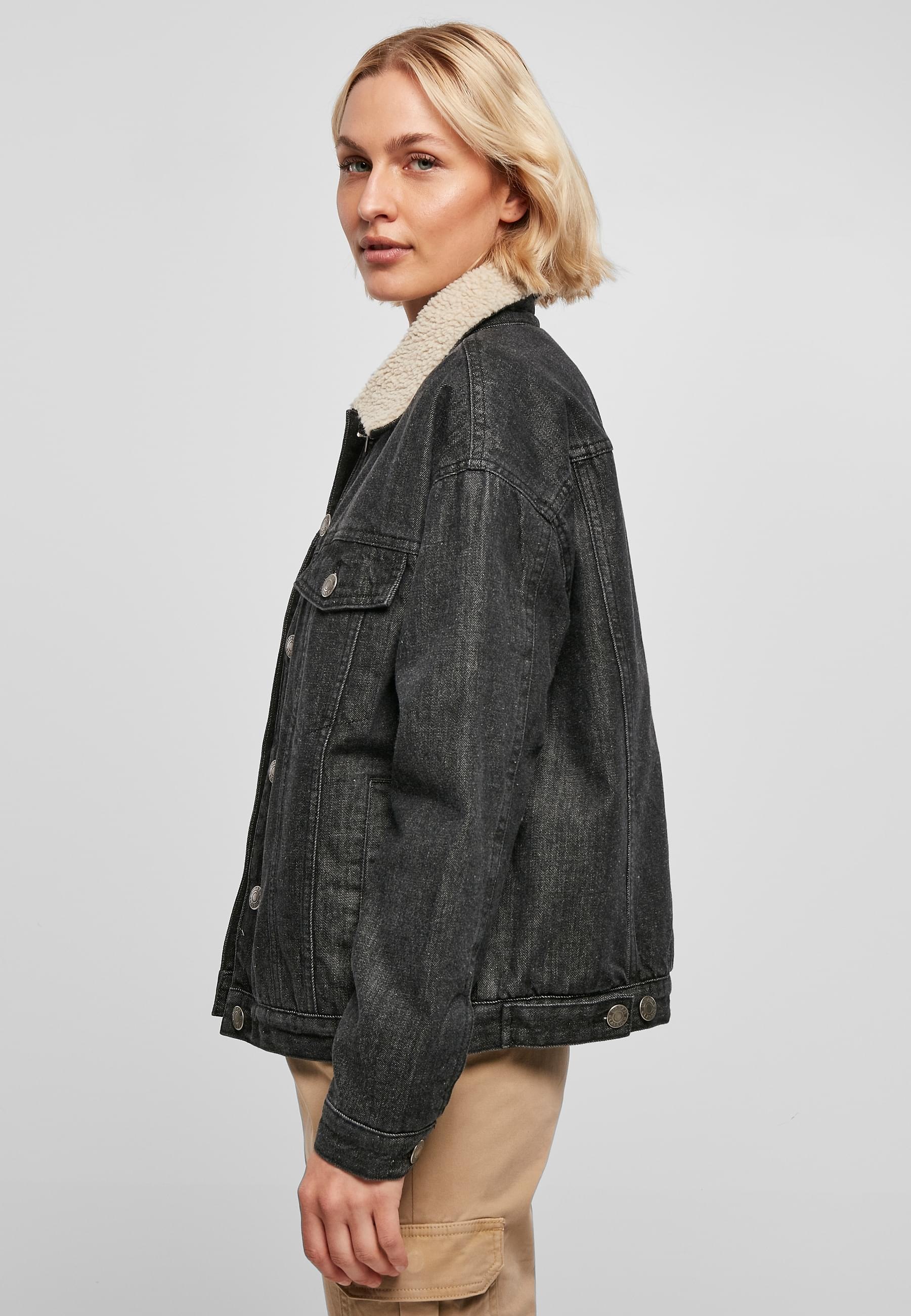URBAN CLASSICS Jeansjacke »Urban Classics Damen Ladies Oversized Sherpa Denim Jacket«, (1 St.), ohne Kapuze