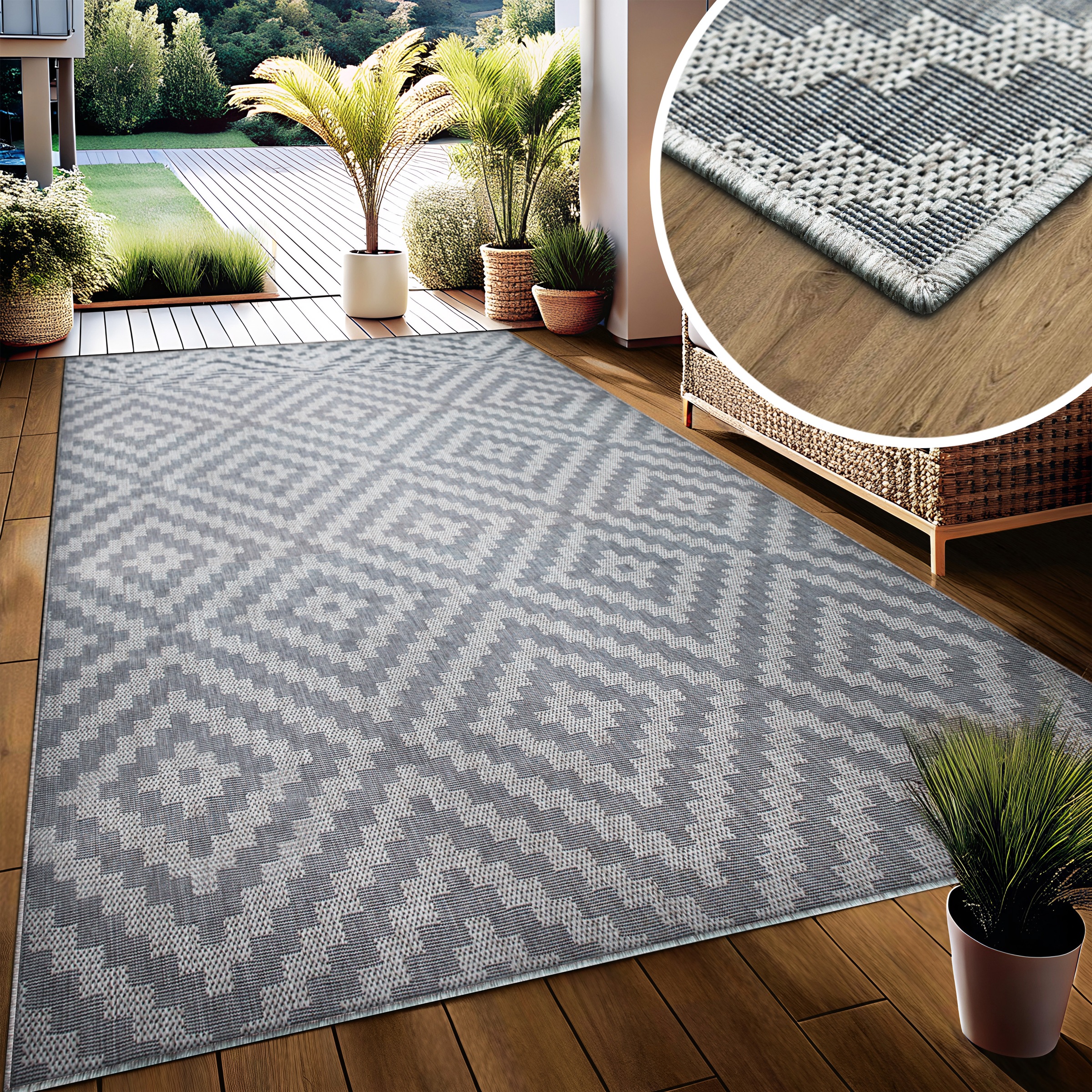 my home Teppich »Cordoba auch als Läufer erhältlich«, rechteckig, 3 mm Höhe, In- und Outdoor geeignet, Sisal-Optik, Wetterfest & UV-beständig, Boho