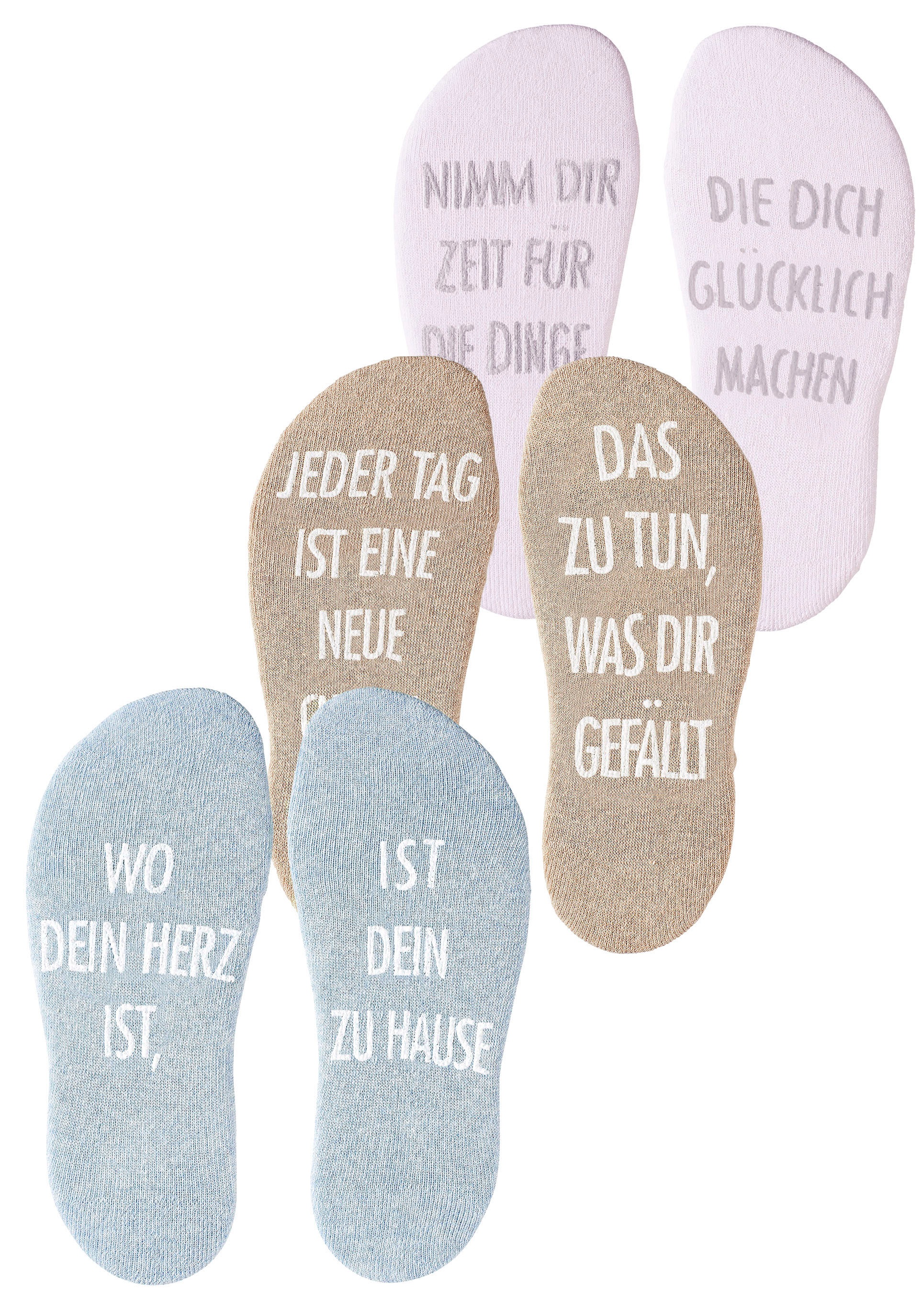 Arizona Kuschelsocken "Damensocken Sprüchesocken" Packung, 3 Stk. tlg. mit Antirutsch in Form eines Spruches