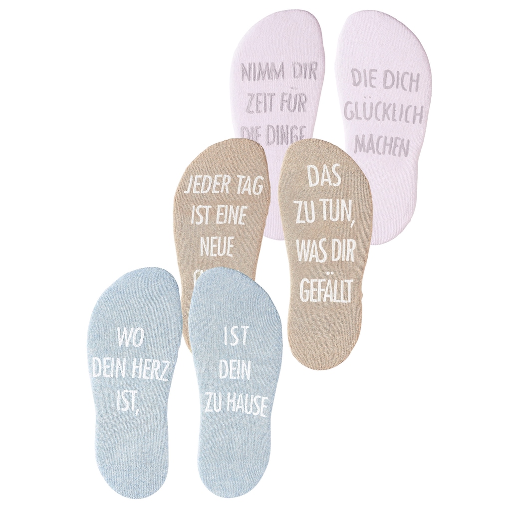 Arizona Kuschelsocken, (Set, 3 Paar), mit Antirutsch in Form eines Spruches