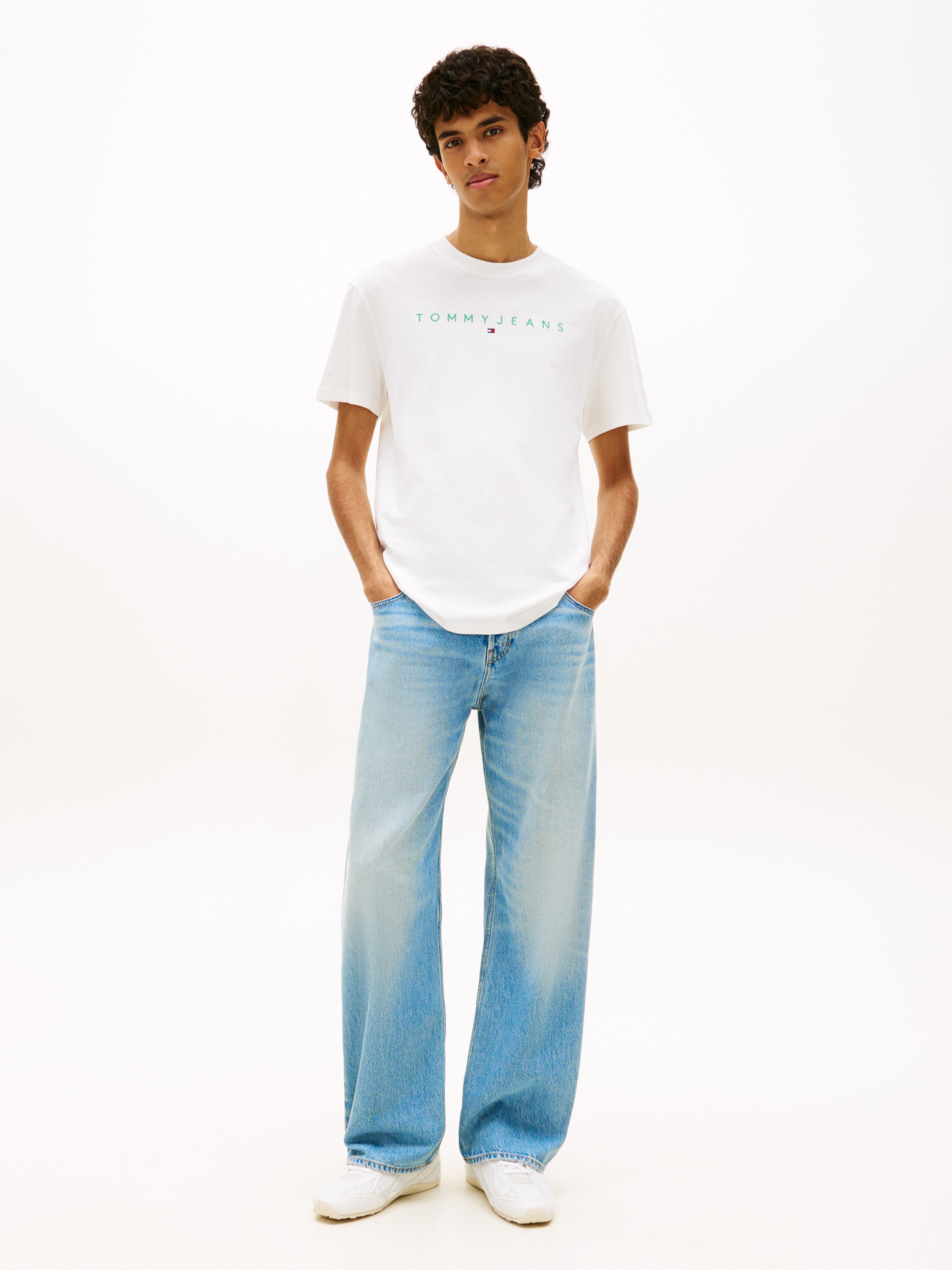 Tommy Jeans Linear Logo Short Sleeve T-Shirt Ecru/Bahama Green L 2