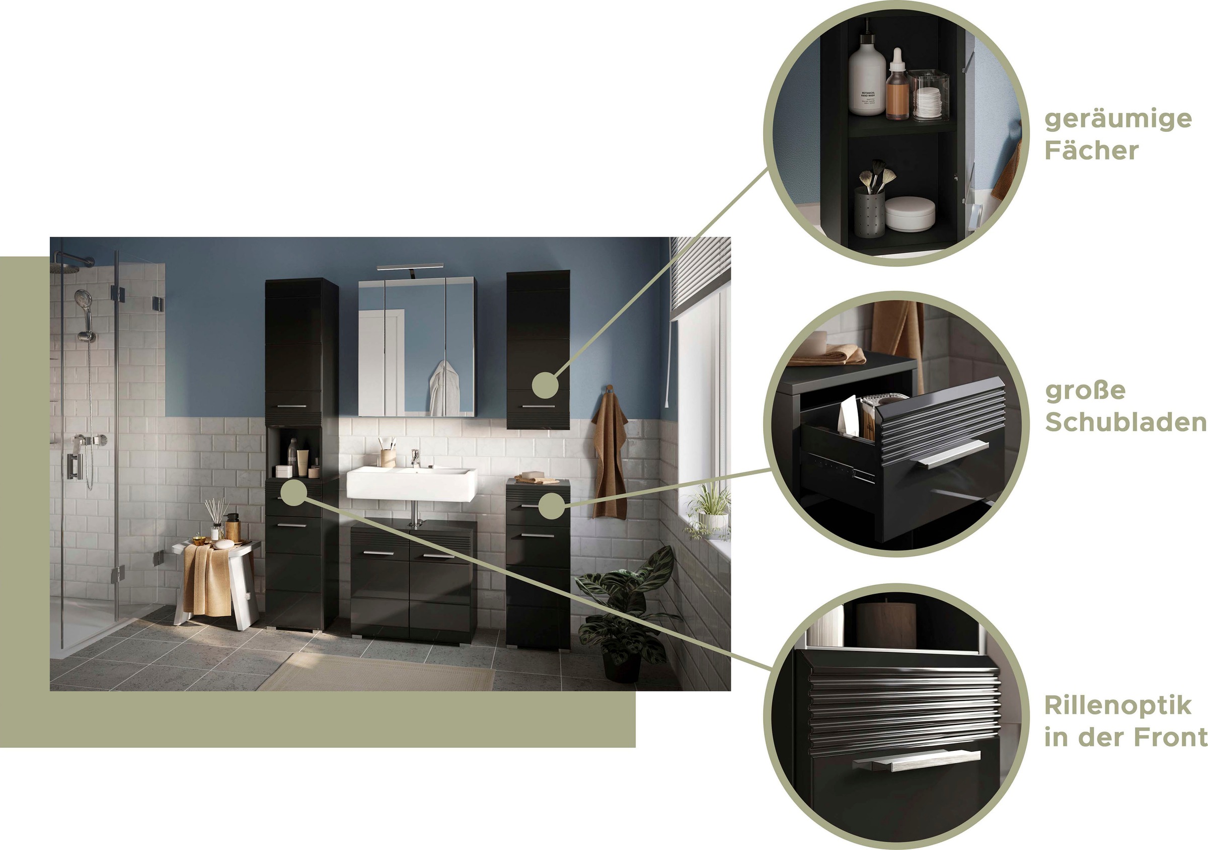 INOSIGN Badmöbel-Set »Malmö, 5 teilig, bestehend aus:«, (Set, 5 St.), Badmöbel, 5-tlg