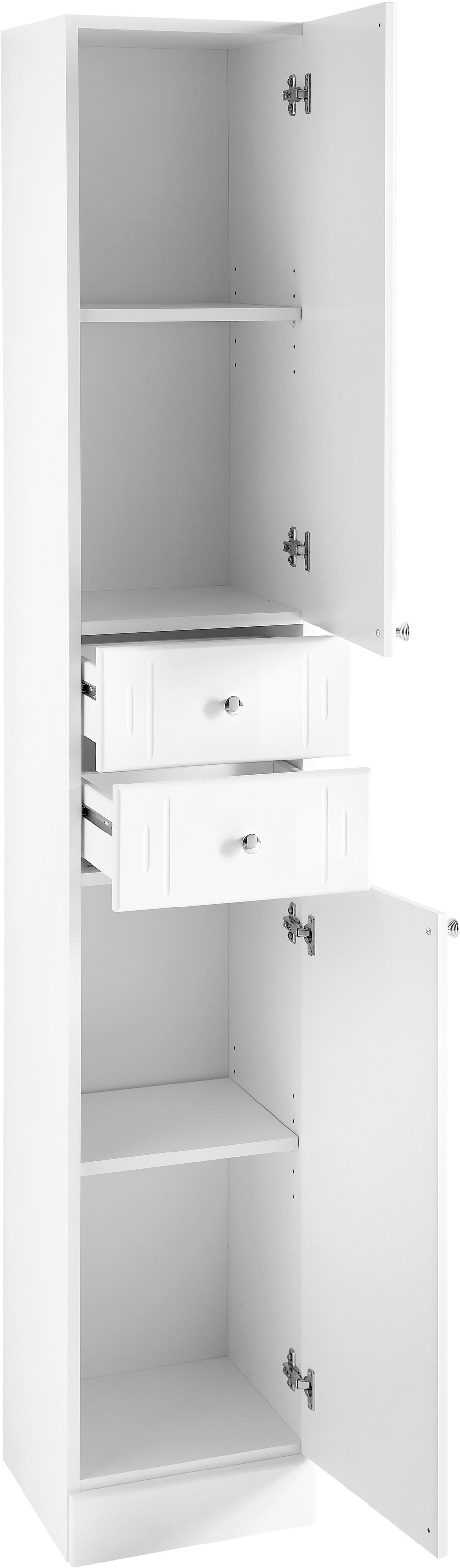Saphir Badmöbel-Set »Quickset 955 5-teilig, Waschbeckenunterschrank und LED-Spiegelschrank«, (Set, 5 St.), in Weiß Hochglanz, Badmöbel ohne Waschbecken, 9 Türen, 3 Schubladen