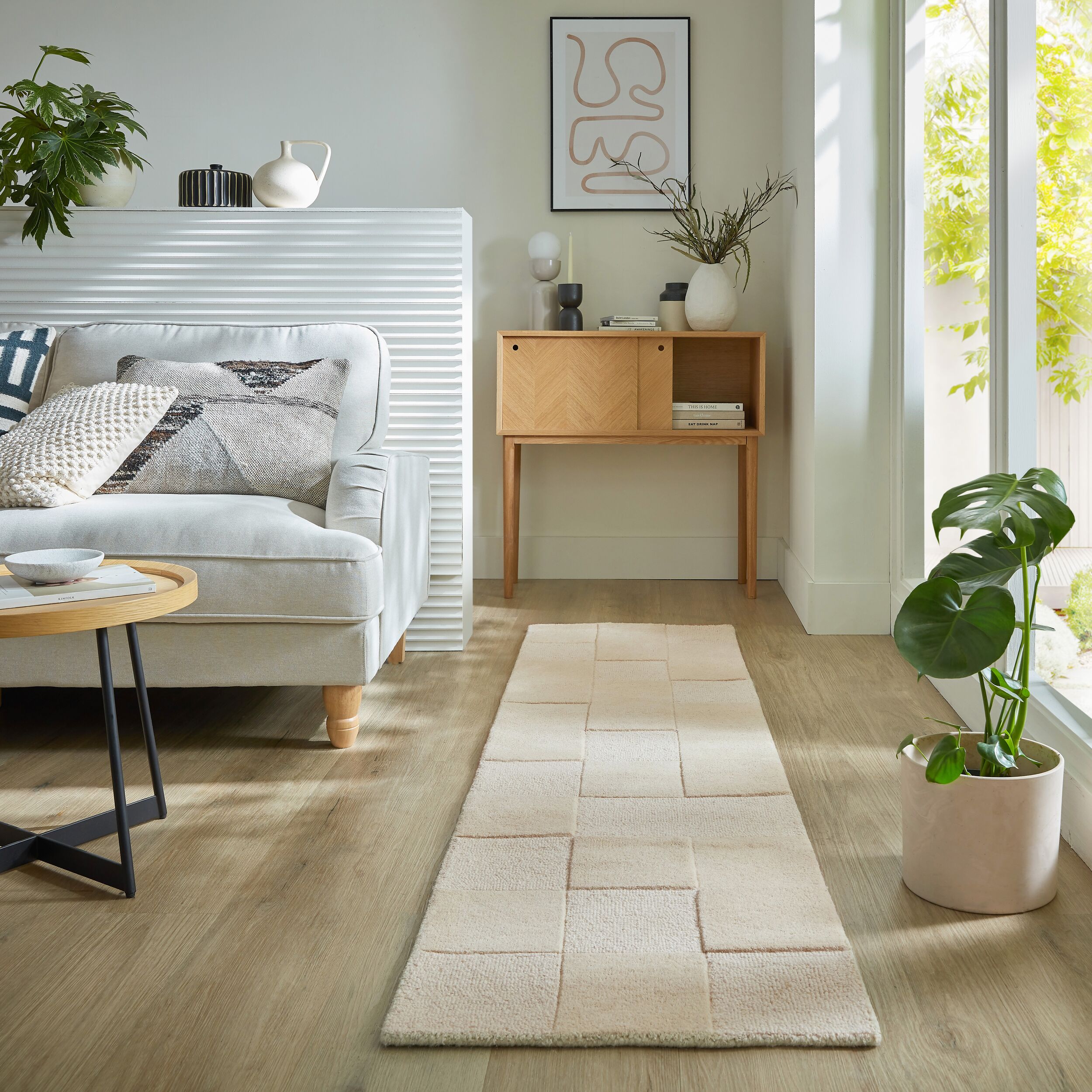 FLAIR RUGS Wollteppich "CHECKERBOARD" rechteckig 10 mm Höhe Hoch-Tief-Effekt, Wohnzimmer, Schlafzimmer, 100 % Wollflor