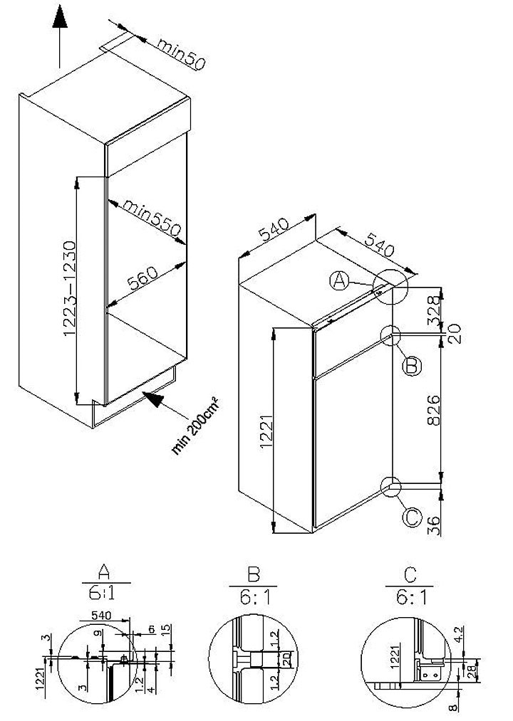 Amica Einbaukühlgefrierkombination »EDTS 372 911« 122,1 cm hoch 54 cm breit elektronische Steuerung