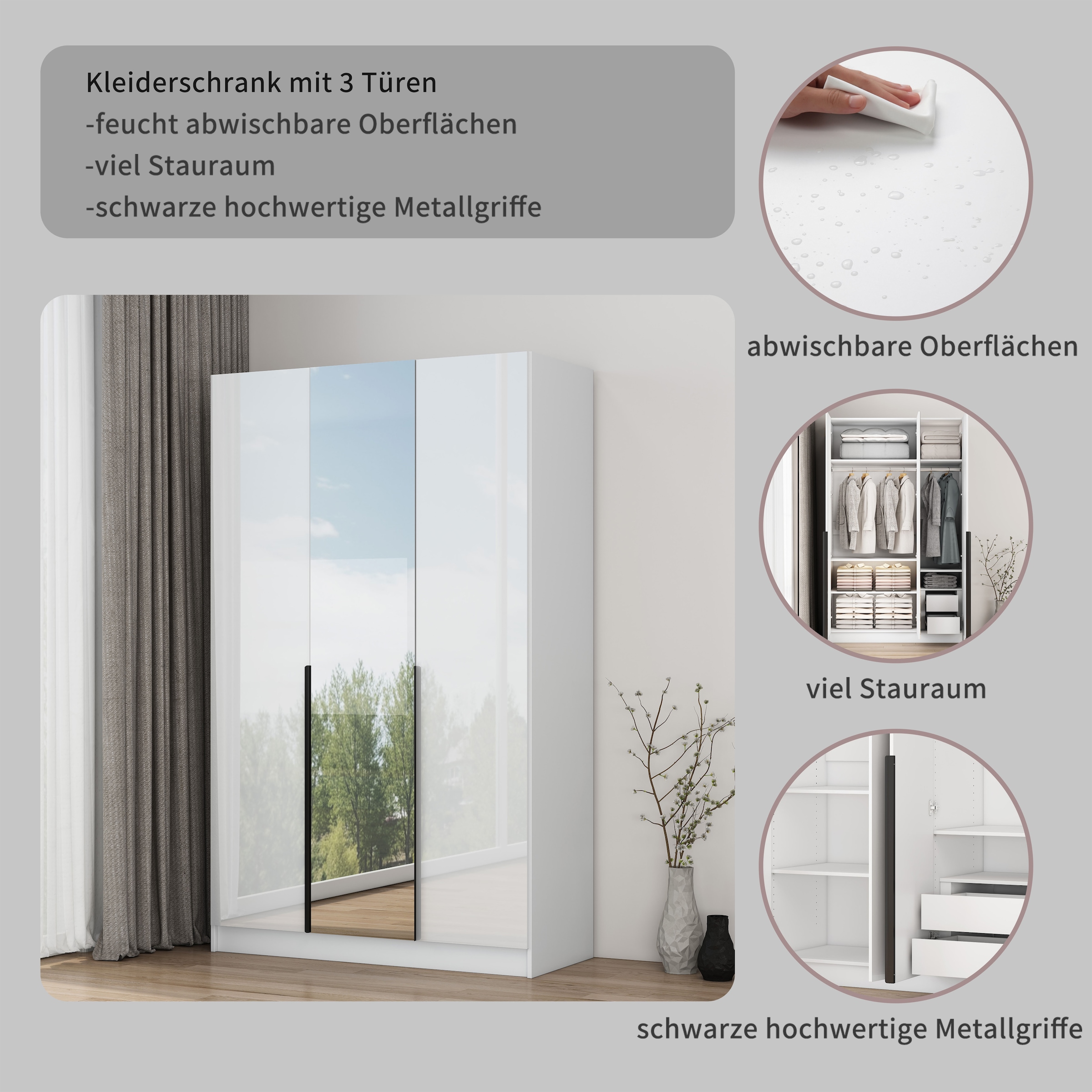 OTTO home Kleiderschrank »Annor Schlafzimmerschrank Breite 122cm hochglanz Schrank Garderobe« Drehtürenschrank mit perfekter Innenausstattung - elegante Türgriffe
