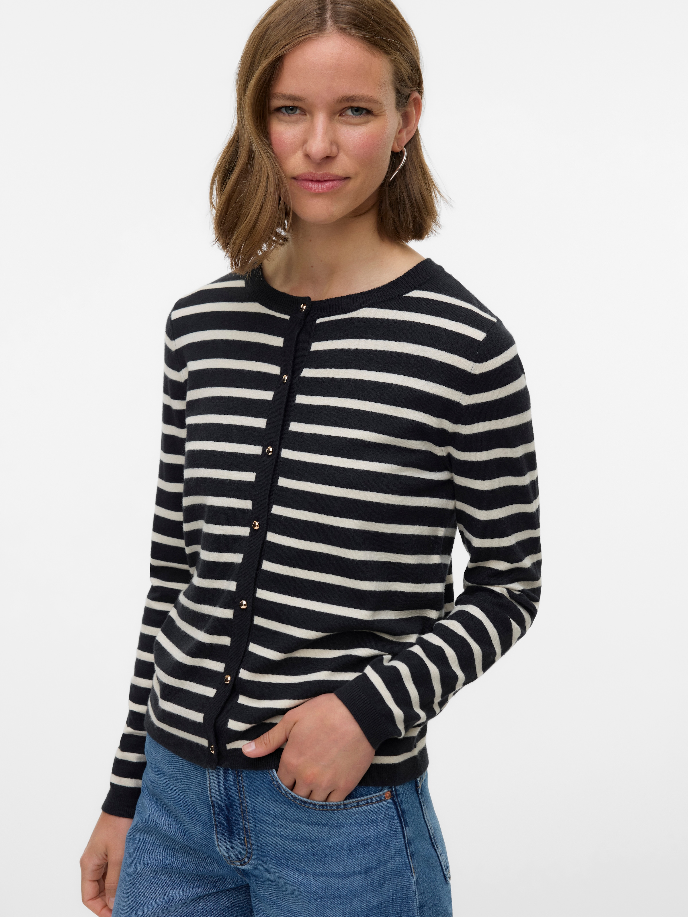 Vero Moda Strickjacke "VMHAPPY LS O-NECK BUTTON CARDIGAN BOO" günstig online kaufen