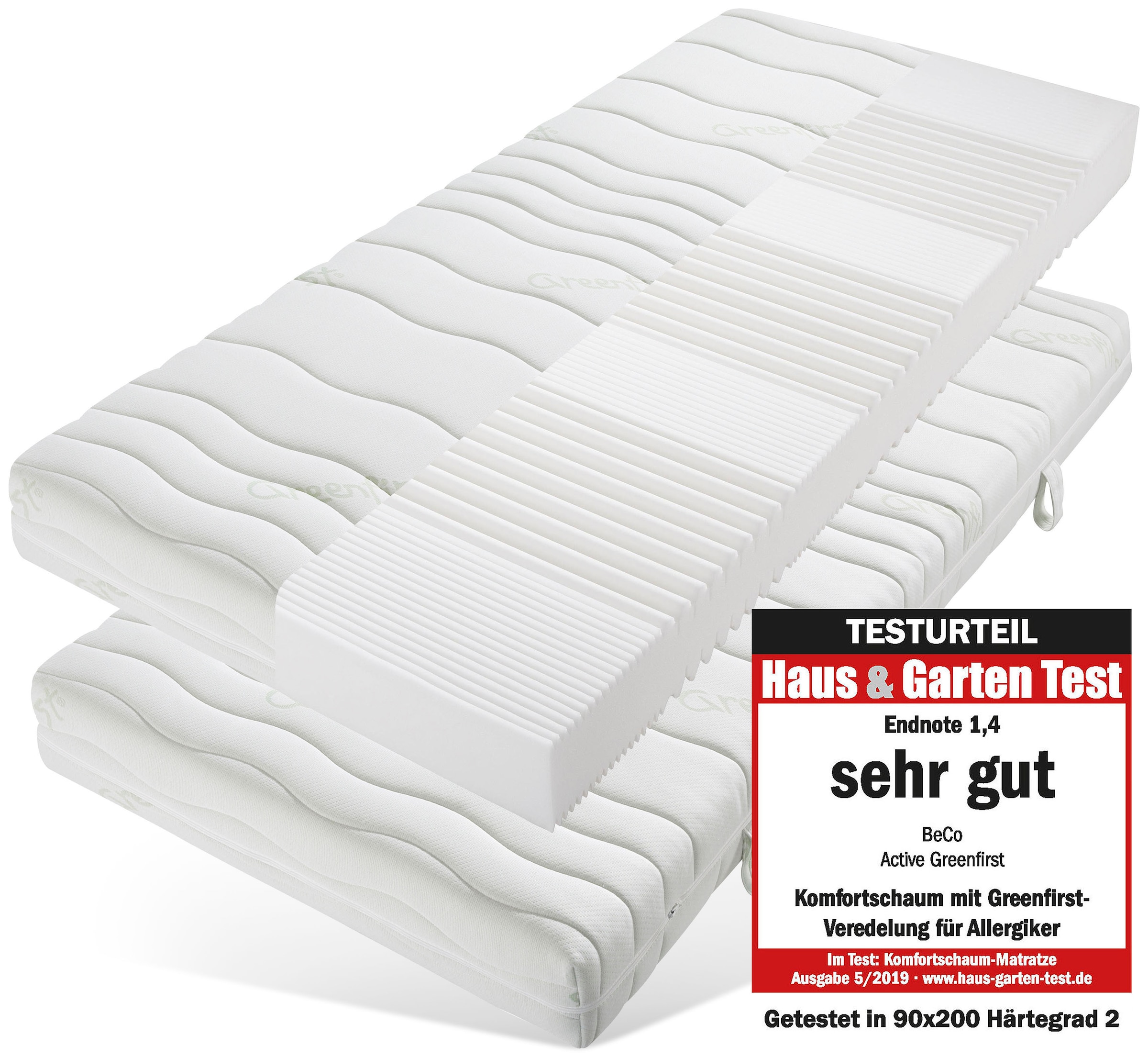 Beco Komfortschaummatratze "Active Greenfirst", 18 cm hoch, Raumgewicht: 28 kg/m³, (Set, 2 St., 2-tlg.), Matratze in 90x