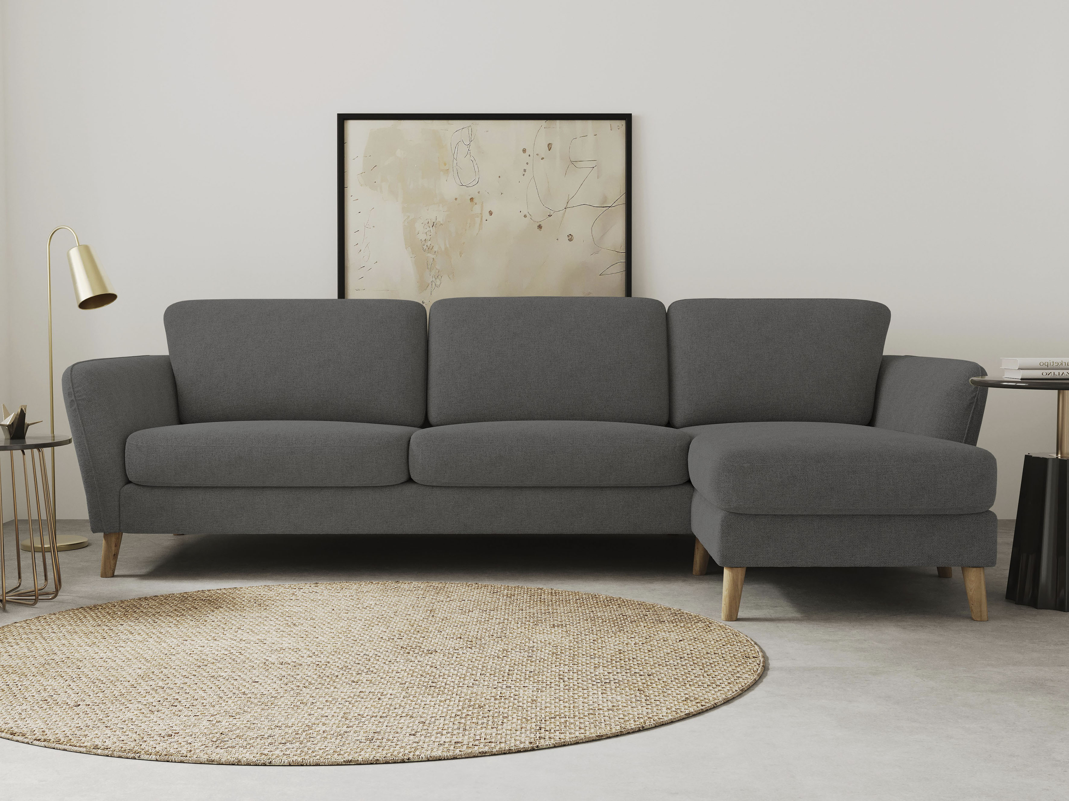 OTTO home Ecksofa "MARSEILLE (279/152cm),L-Form, Rec. rechts/links, verschiedene Bezüge" Massivholzbeine Eiche, Landhausstil, Wellenunterfederung