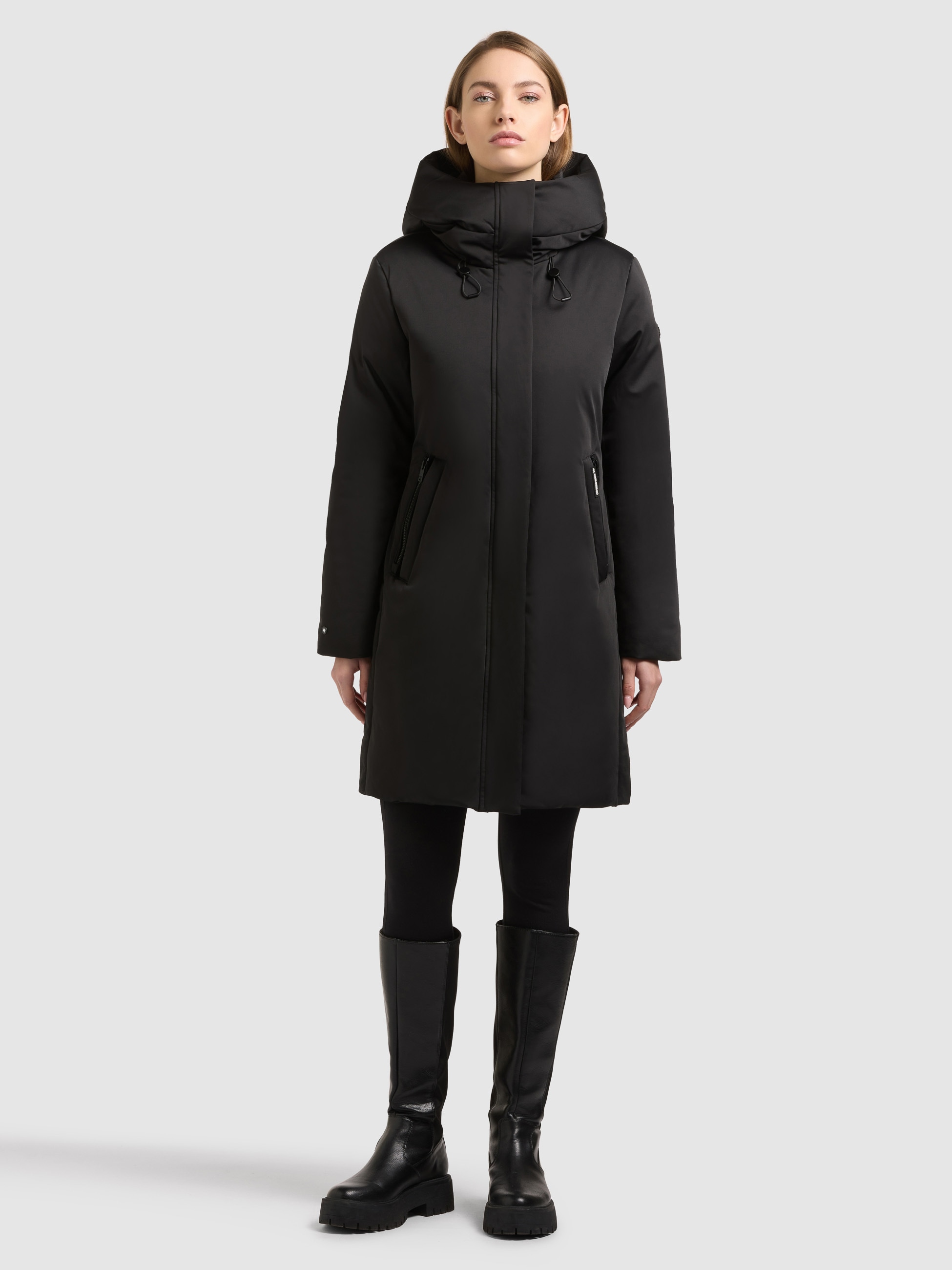 KHUJO Damen Kurzmantel "HICKLE", schwarz, Gr. L, unifarben, Web, 55% Baumwolle, 45% Polyester, Mäntel