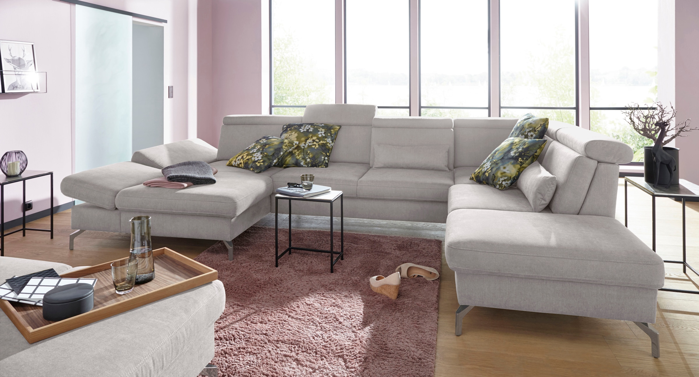 sit&more Wohnlandschaft »Brisbane U-Form«, Fußhöhe 15 cm, inklusive Sitztiefen-, Armteil- und Kopfteilverstellung