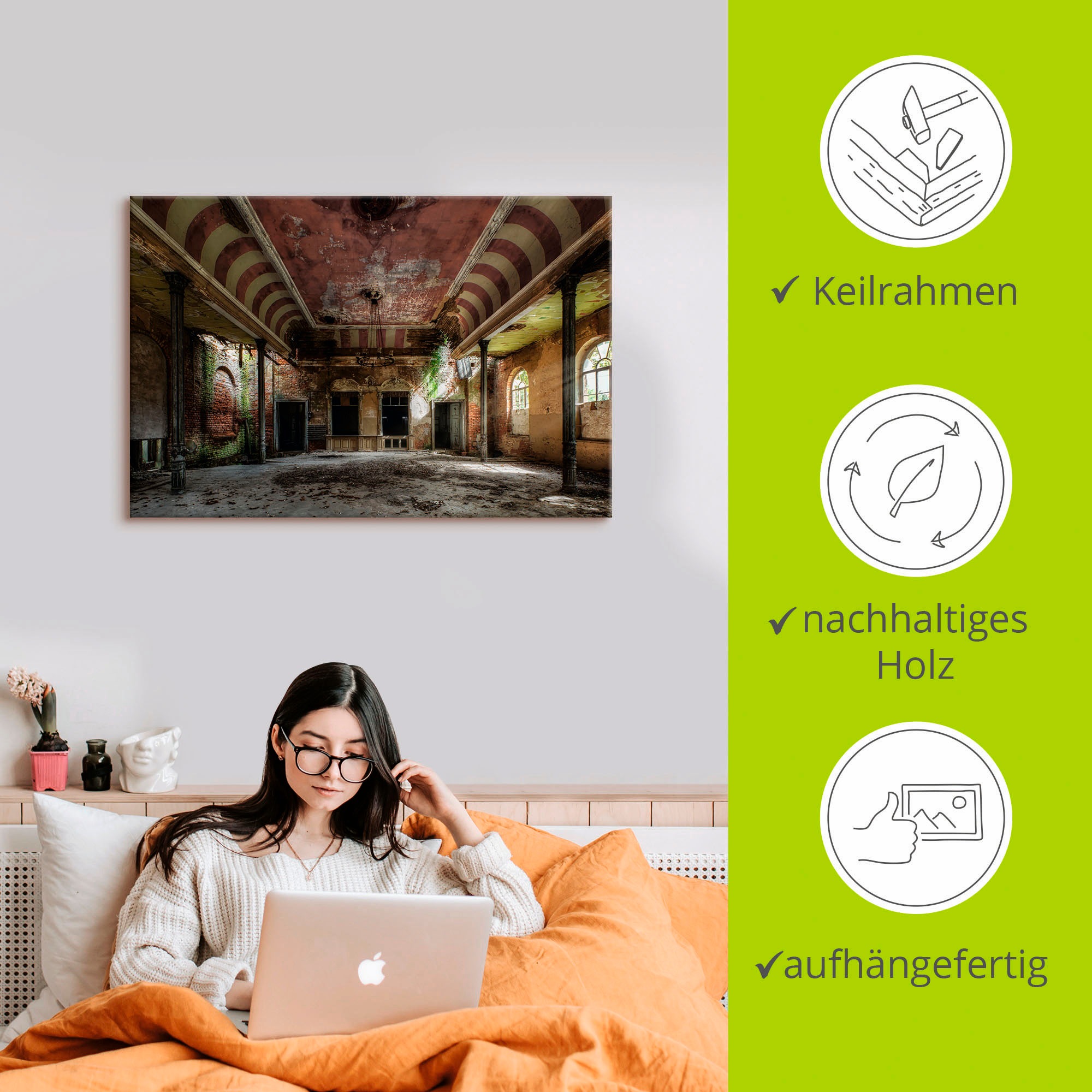 Artland Wandbild »Verlassener Ort - Ballsaal«, Gebäude, (1 St.), als Alubild, Outdoorbild, Leinwandbild, Poster, Wandaufkleber