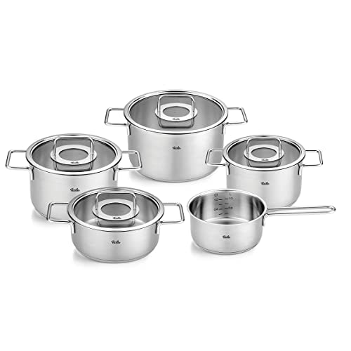 Fissler Topf-Set "Fissler Pure Collection", Edelstahl 18/10, (Set, 5 tlg., Kochtopf 16/20/24 + Bratentopf 20cm + Stielka