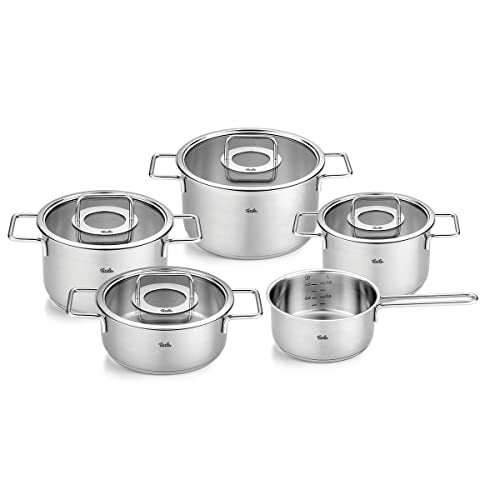 Fissler Topf-Set "Fissler Pure Collection" Set, Kochtopf 16/20/24 + Bratentopf 20cm + Stielkasserolle 16cm oD, 5 Stk. tlg. Edelstahl 18/10