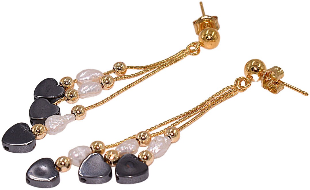 Firetti Paar Ohrstecker »Schmuck Geschenk Silber 925 Ohrschmuck Ohrringe Herzen Edelsteine«, Made in Germany - mit Hämatit - mit Süßwasserzuchtperle
