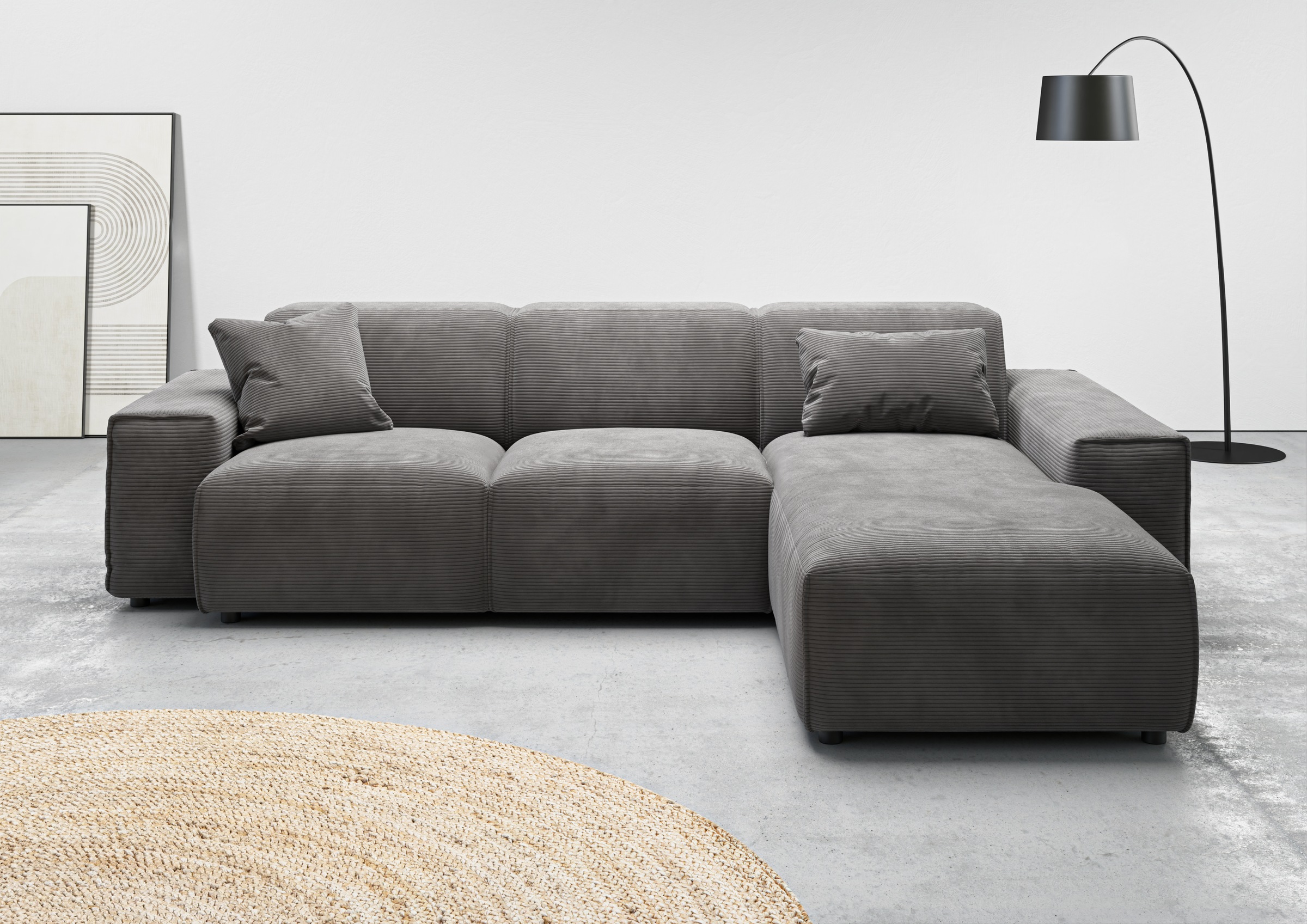 andas Ecksofa »Glimminge L-Form auch in Breitcord, Feincord + Easy care-Bezug,«, Breite 264, Zierkissen