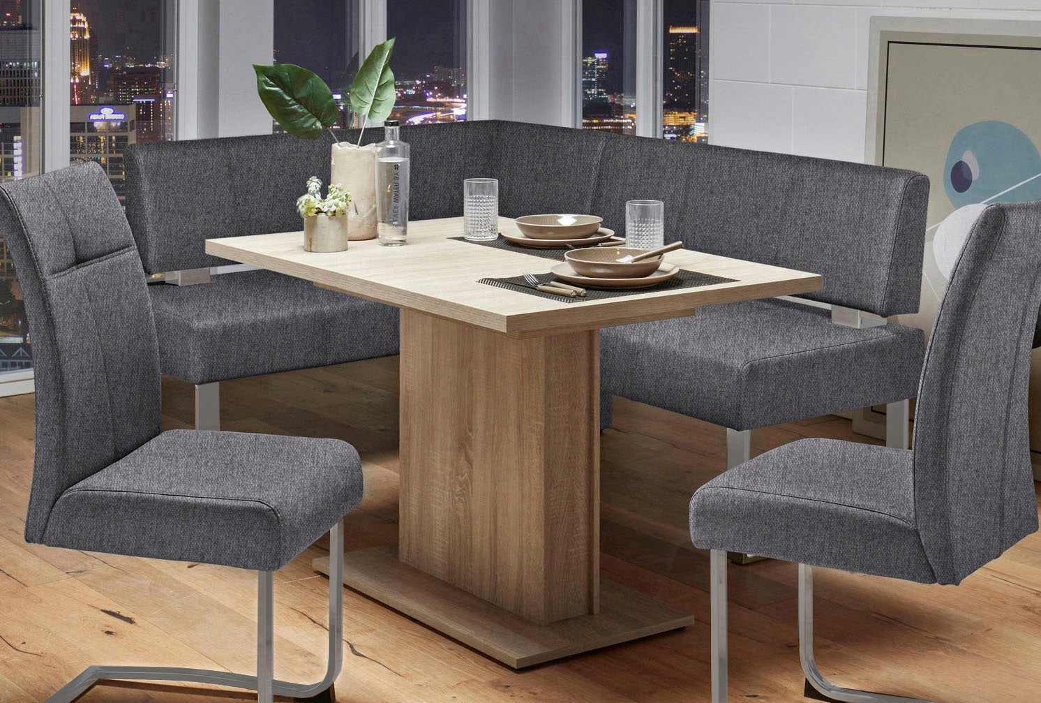 Eckbank OTTO HOME "Rab", grau (dunkelgrau (capulet 4009), silberfarben), B:180cm H:88cm T:140cm, Polyester, Sitzbänke, Eckbank, in 2 Breiten (180 oder 200 cm), Bezug in verschiedenen Qualitäten 3
