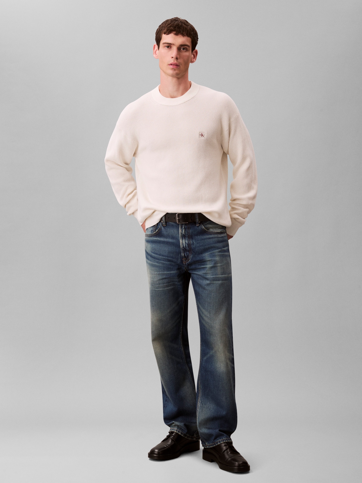 Calvin Klein Jeans Rundhalspullover »LS EZ COTTON WAFFLE CRWNK SWTR 9«, Rundhalsausschnitt, regular fit