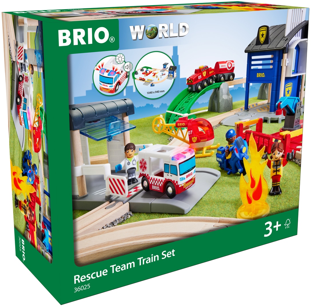 BRIO® Spielzeugeisenbahn-Erweiterung »BRIO® WORLD, Polizei und Feuerwehr Set Deluxe«, (Set), mit Licht- und Soundeffekten, FSC®- schützt Wald - weltweit