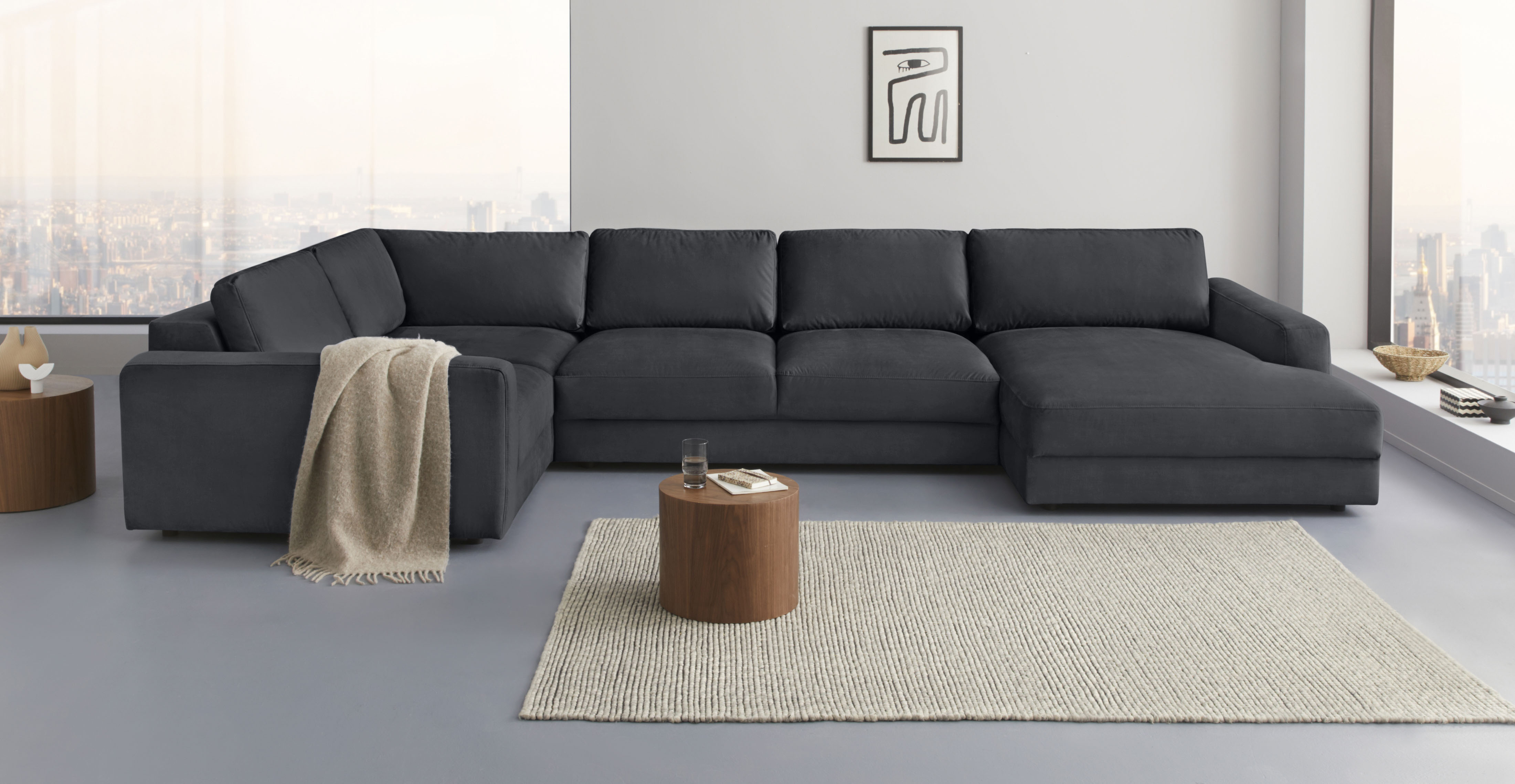 Home affaire Wohnlandschaft "Bloomfield, Mega Polsterprogramm, Breite 405cm, viel Platz, U-Form" mit extra tiefer Sitzfläche, wahlweise mit Sitztiefenverstellung