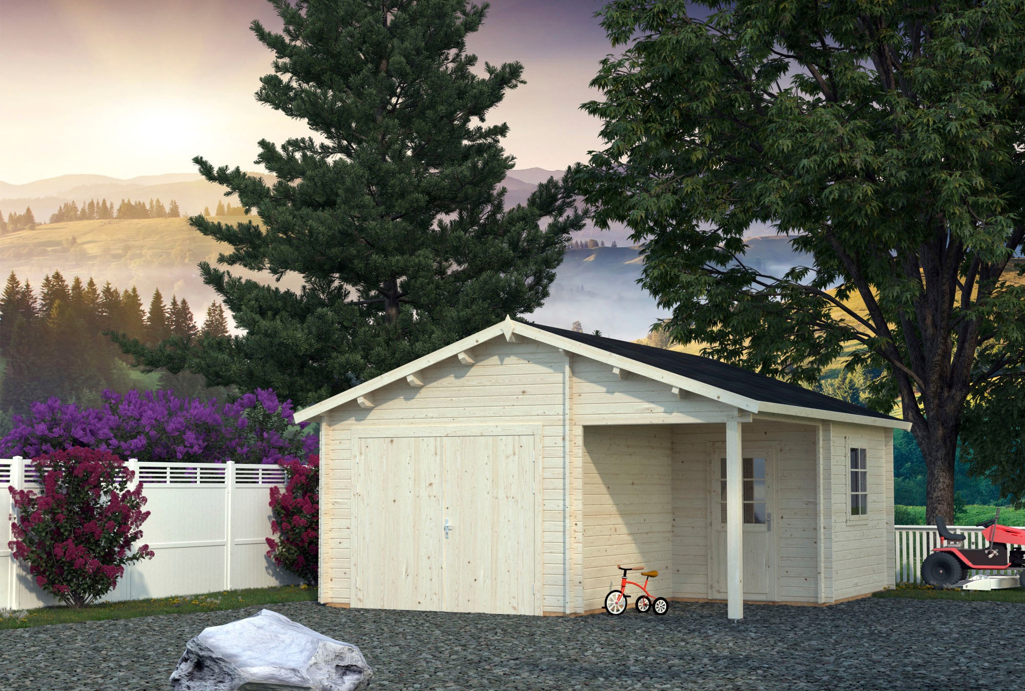 Palmako Roger 5.1m x 5.5m Log Cabin Garage (44mm) - Double Doors