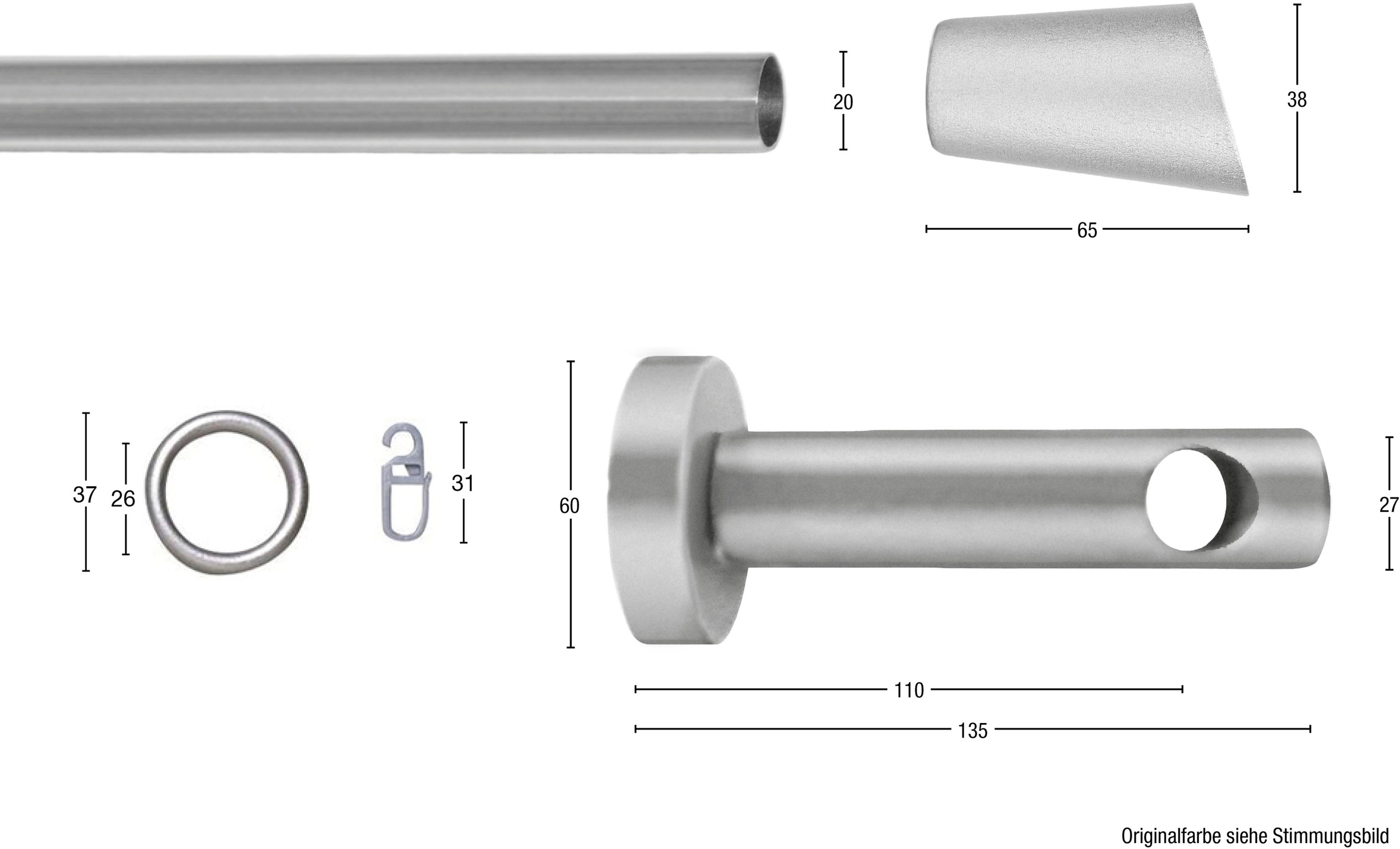 Thumbnail - GARESA Gardinenstange "MOLIS" Ø 20 mm 1 läufig-läufig Wunschmaßlänge Vorhanggarnitur, verlängerbar, Wandmontage, Keil, m...