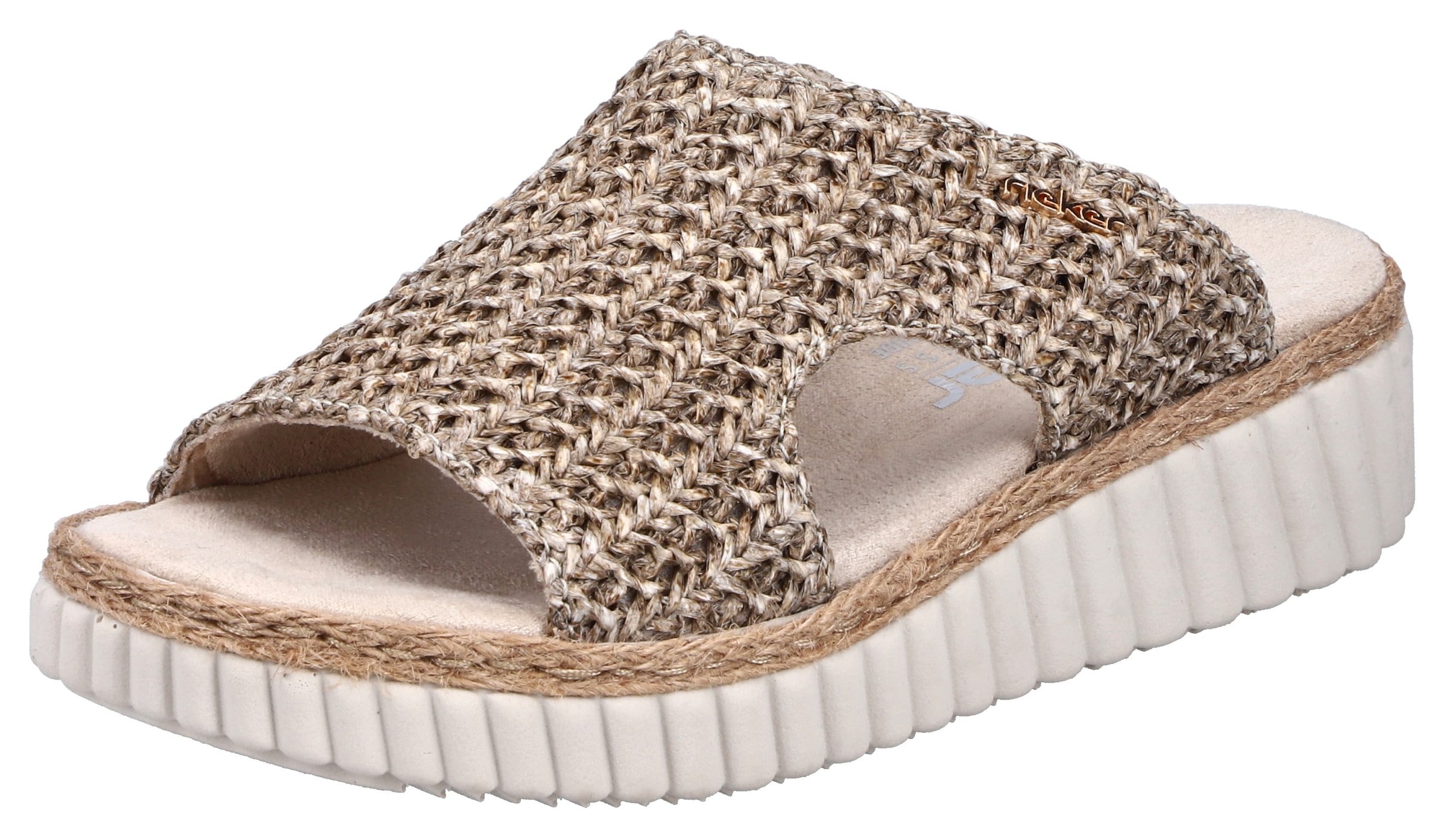 Rieker Pantolette Sommerschuh, Strandschuh, Keilpantolette mit Bastumrahmun günstig online kaufen