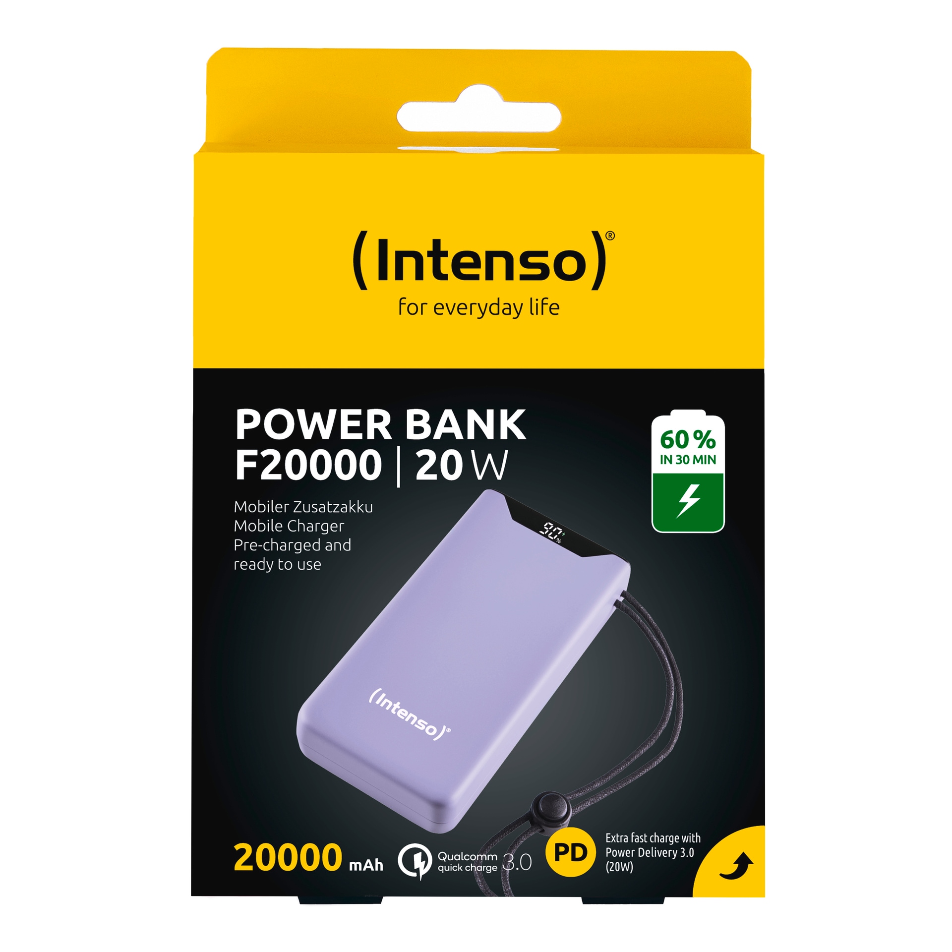 Intenso Powerbank »F20000 20.000 mAh 20 W«, Intenso Power Bank F20000 green, Power Delivery und Qualcomm Quick Charge 3.0, mit USB-C zu USB-C Kabel