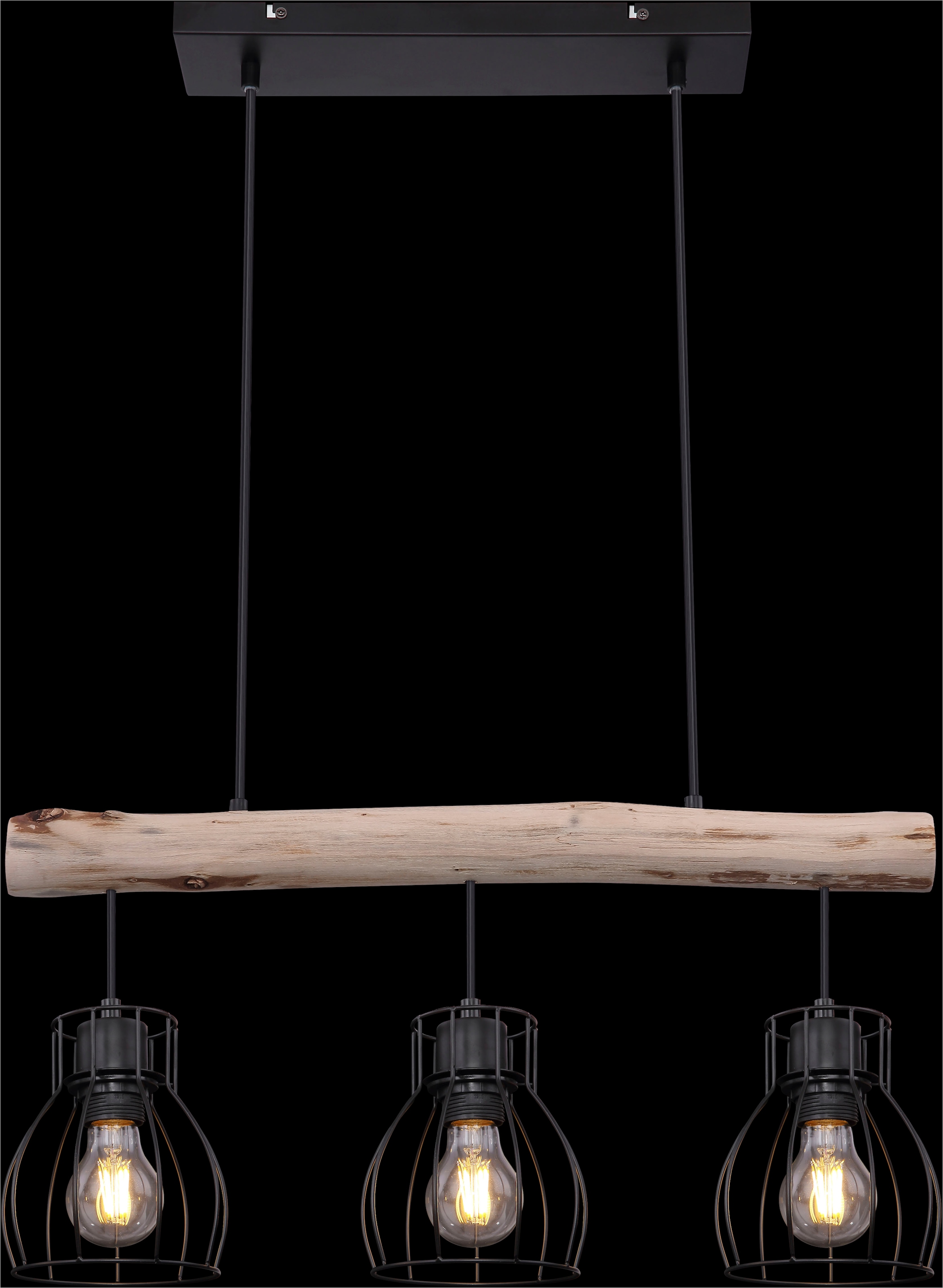 GLOBO LIGHTING Hängeleuchte »MINA« E27 1 Stk. Wohnzimmerleuchte schwarz/Holz, höhenverstellbar, E27