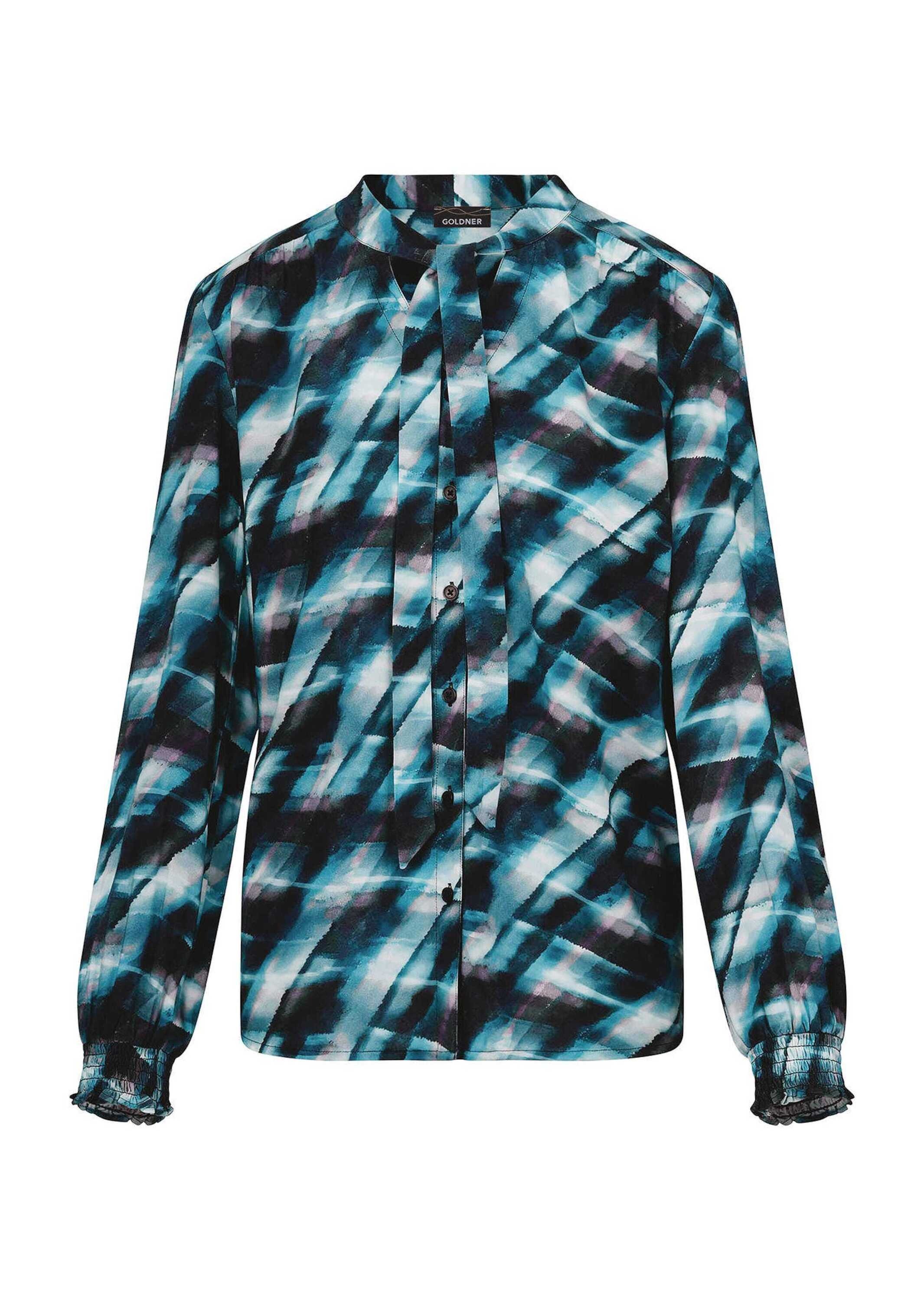 GOLDNER Druckbluse "Kurzgröße Viskosebluse mit Karo-Print" Stoffband am Ausschnitt