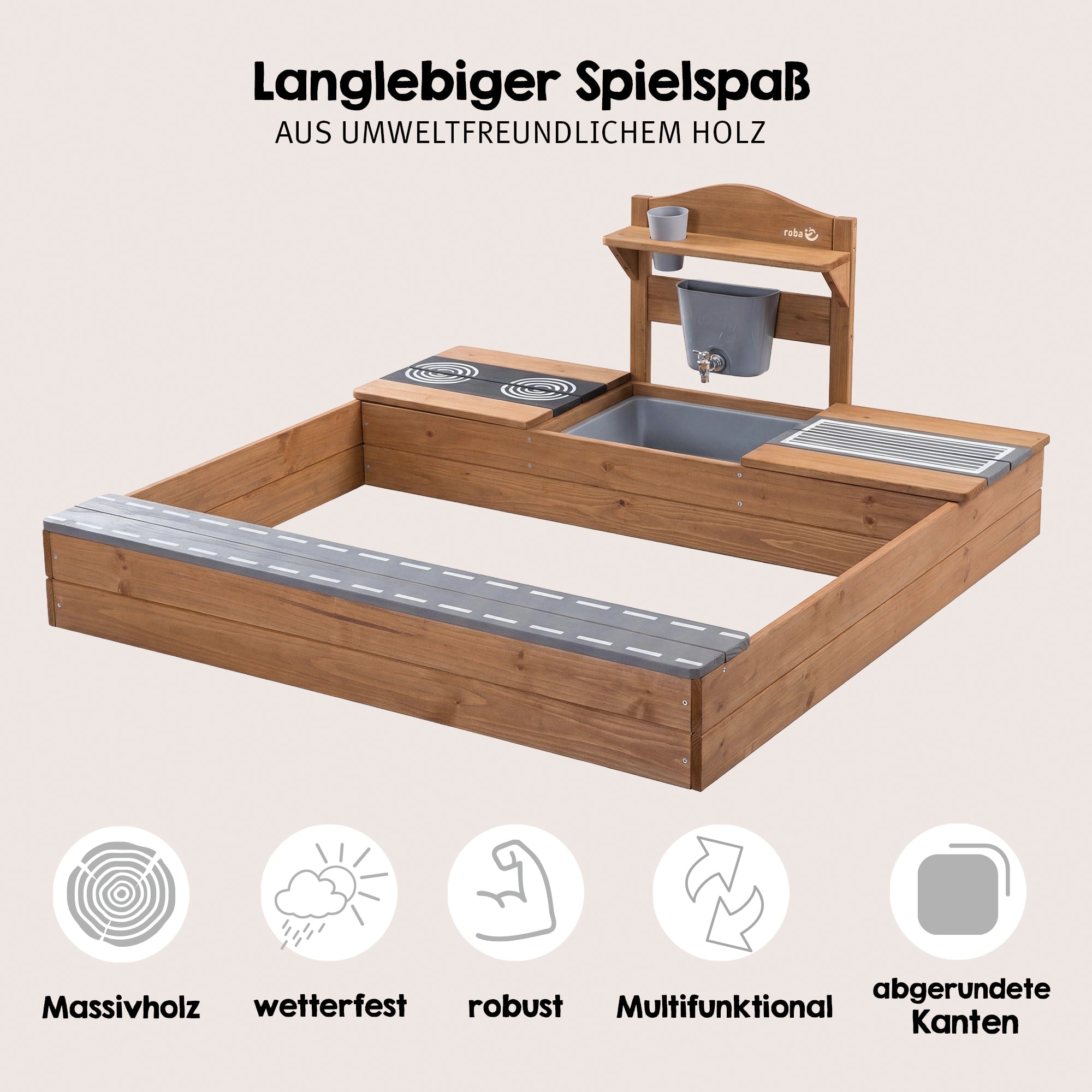 roba® Sandkasten »Outdoor+ Sandkasten mit Matschküche«