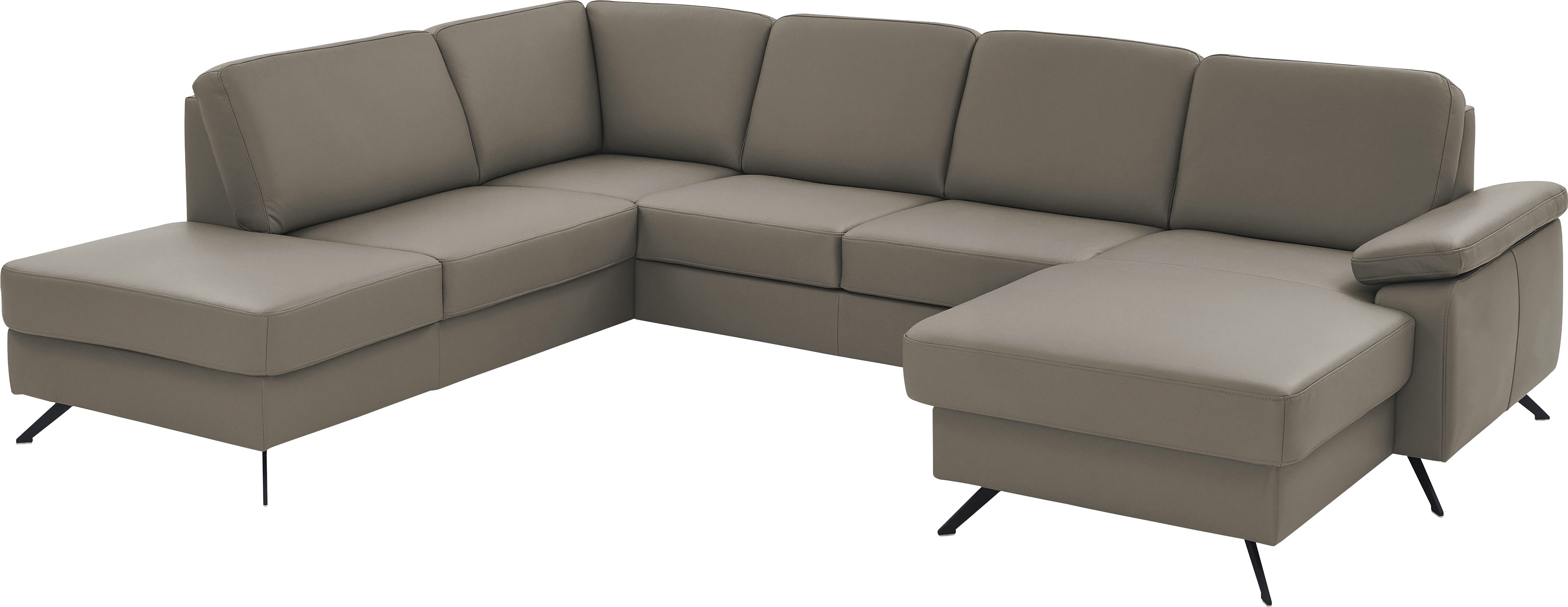 Die PlanBar Wohnlandschaft "PN-EM15047 U-Form, ohne Kopfstützen" Echtleder, wahlweise mit Schlaffunktion u. Stauraum