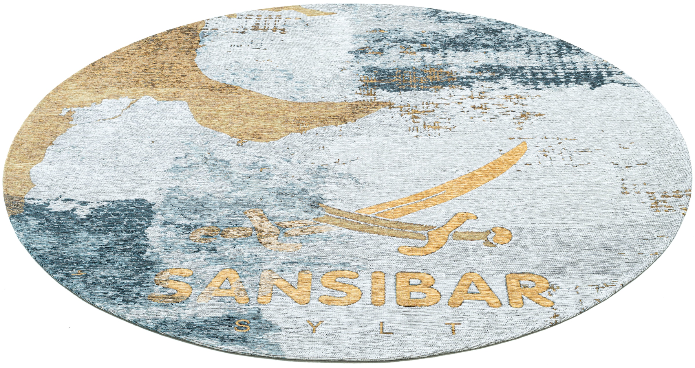 Sansibar Teppich »Keitum 012« rund 3 mm Höhe Flachgewebe, modernes Design, Motiv Sylt & gekreuzte Säbel