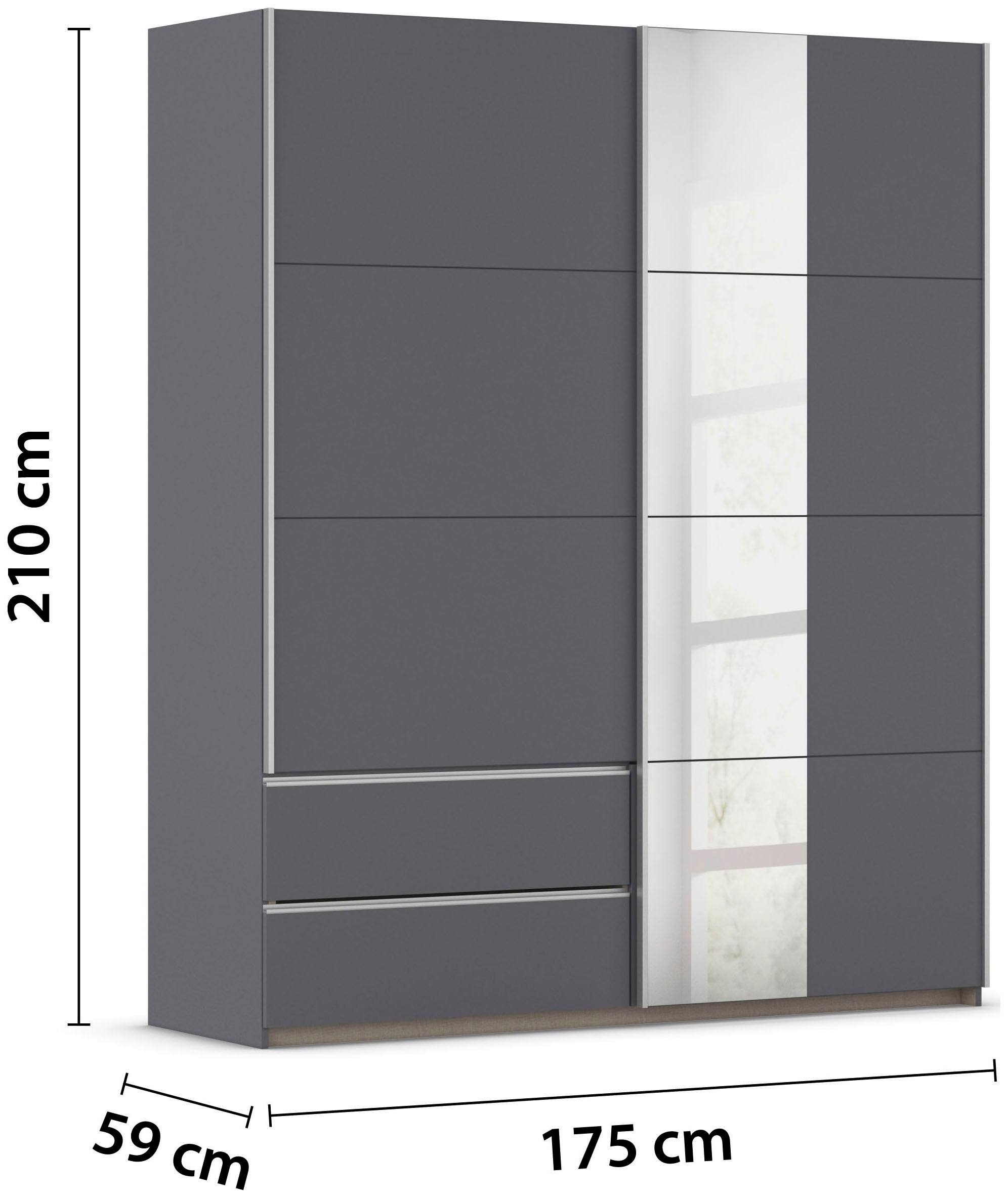 rauch Schwebetürenschrank »Kleiderschrank Schrank Garderobe Wäscheschrank SEVILLA mit Spiegel«, (in 3 verschiedenen Ausstattungen BASIC/CLASSIC/PREMIUM), Metall-Griffleisten alufarben oder Graumetallic MADE IN GERMANY