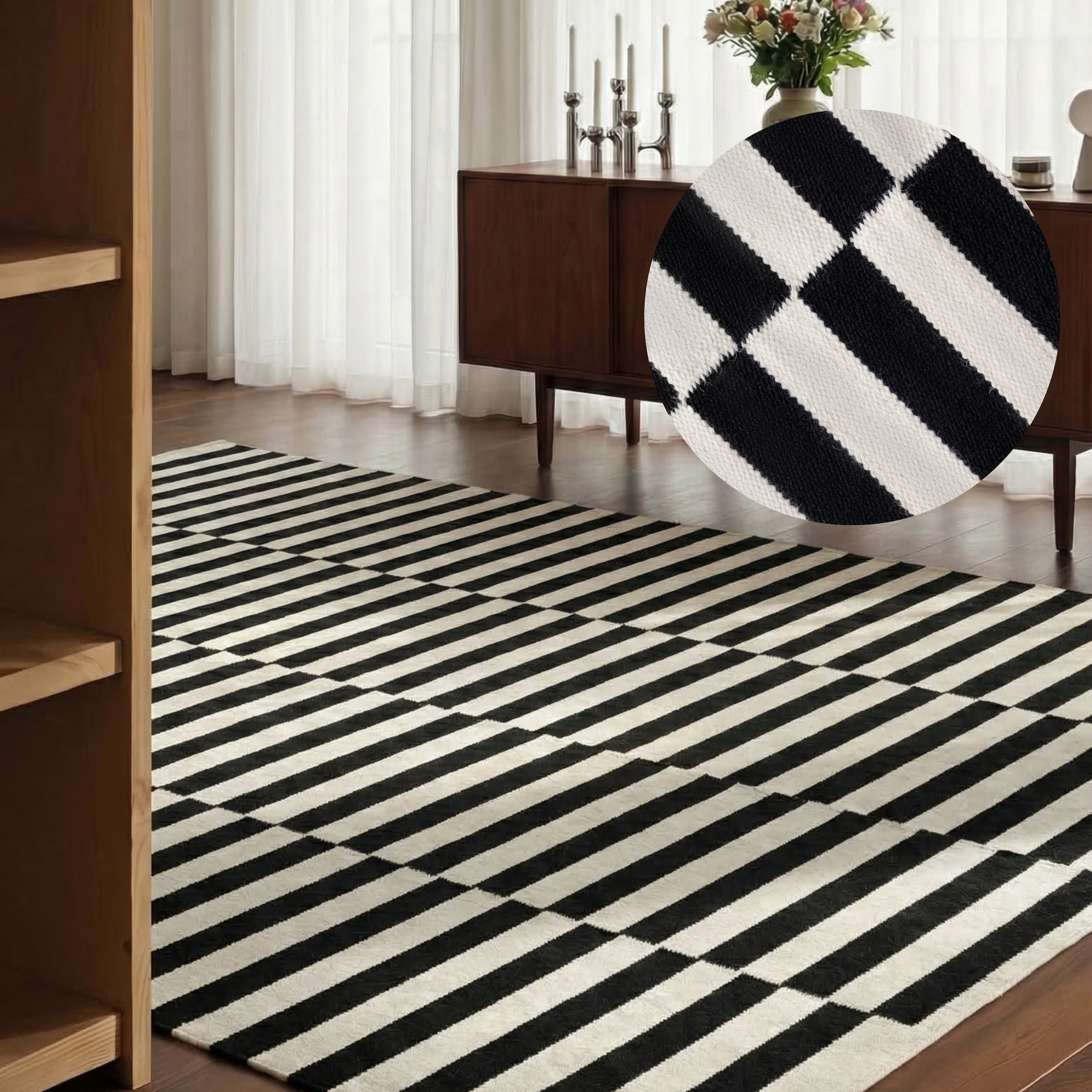HANSE Home Wollteppich "Vika, schwarz-weiss" rechteckig 5 mm Höhe Handgewebt, Wolle, Natur, Läufer, Wohnzimmer, Schlafzimmer, Streifen