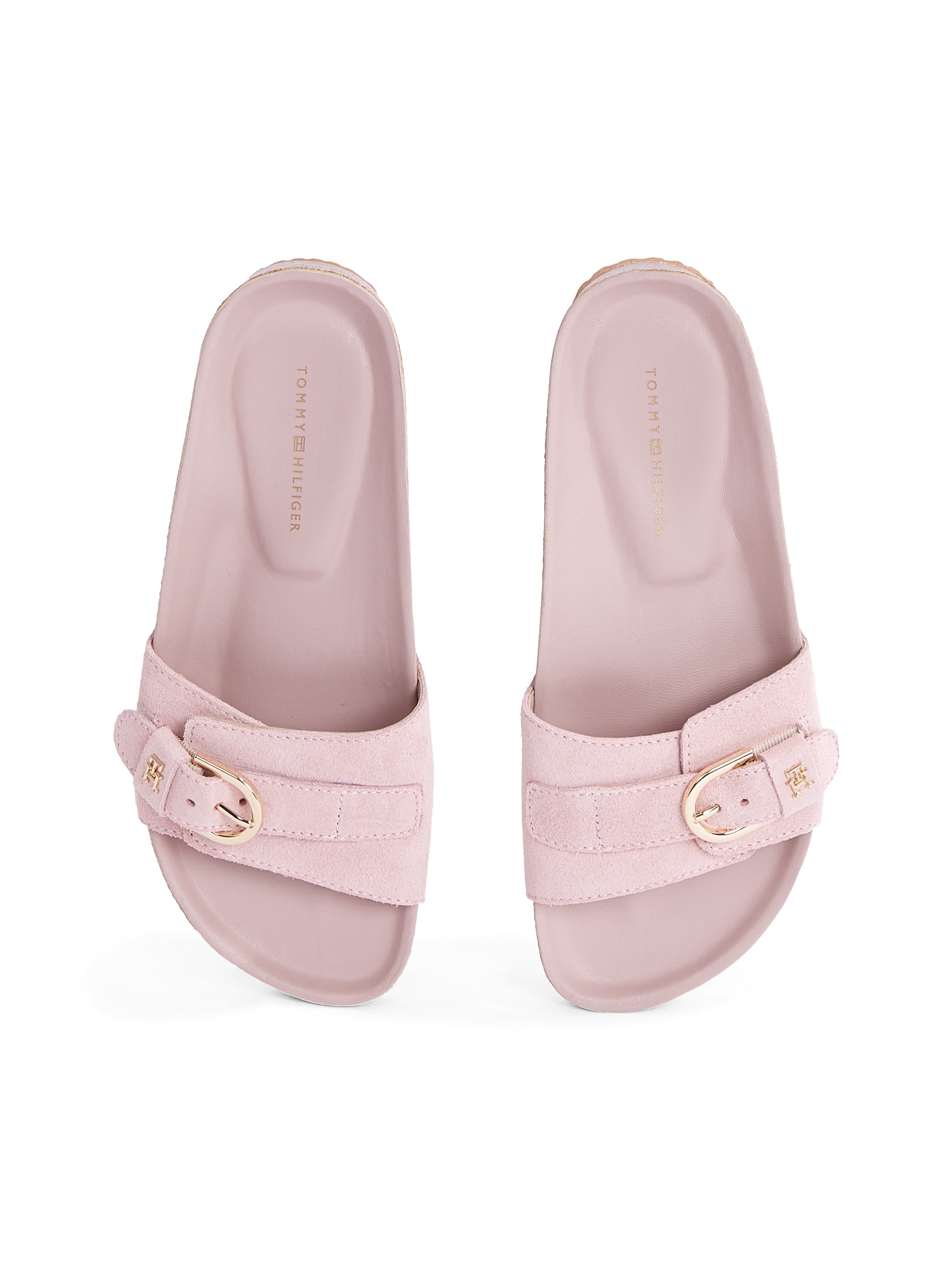 Tommy Hilfiger Pantolette »SOFT SUEDE ADJUSTABLE MULE«, Keilabsatz, Sommermode, Schlupfschuh, Flats mit TH-Logo