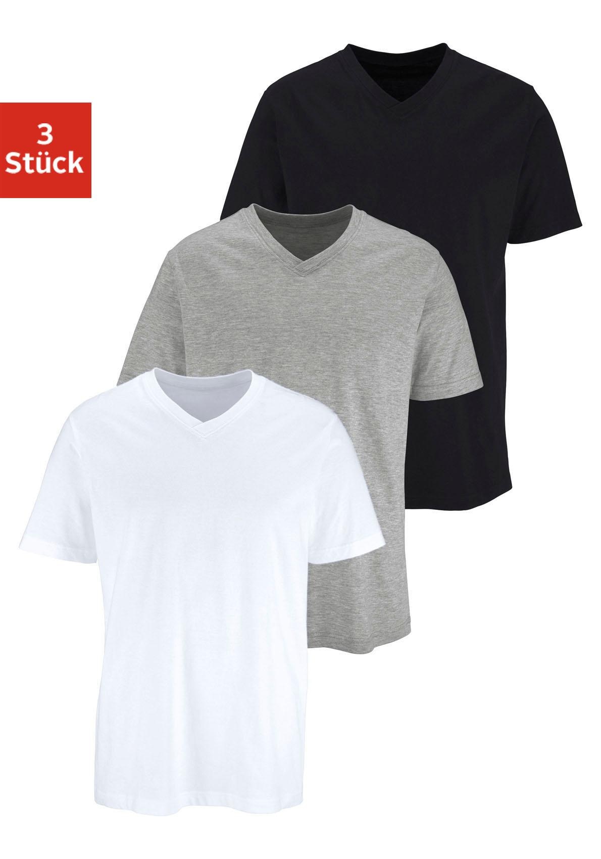 H.I.S T-Shirt "mit V-Ausschnitt, V-neck, Unterziehshirt" Packung, 3er-Pack, 3 Stk. unifarben, V-neck, aus Baumwolle