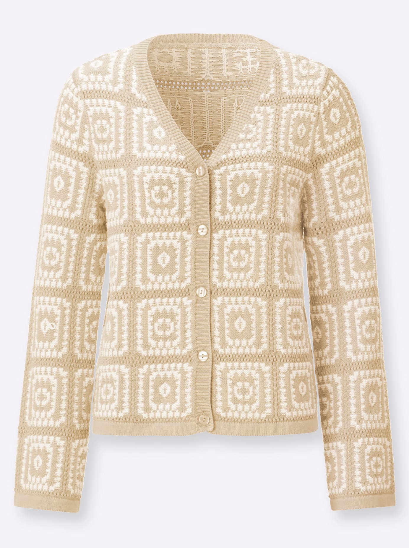 Cardigan INSPIRATIONEN, Damen, Gr. 38, sand, weiß, 50% Baumwolle, 50% Polyacryl, gemustert, mehrfarbig, Strickjacken 2