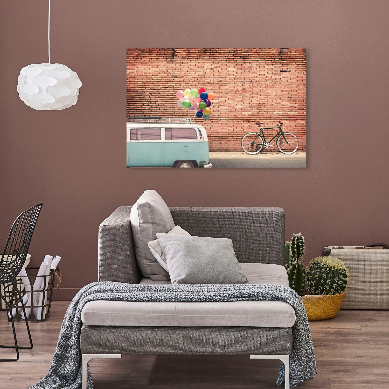 queence Acrylglasbild »Hauswand«, Luftballon-Kunst-Auto, Fine Art-Print in Galeriequalität