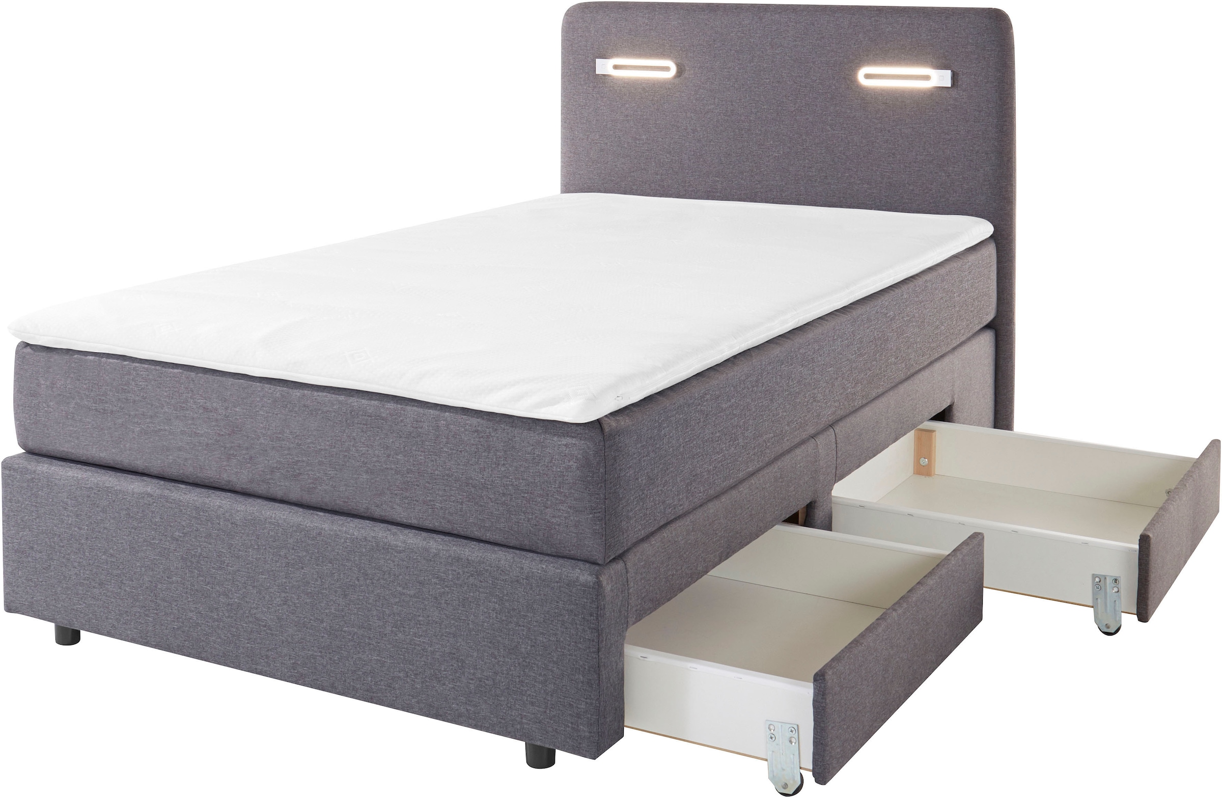 INOSIGN Boxbett »Luan«, Schubkästen, LED-Beleuchtung und Topper, in Breite 120 cm und 180 cm