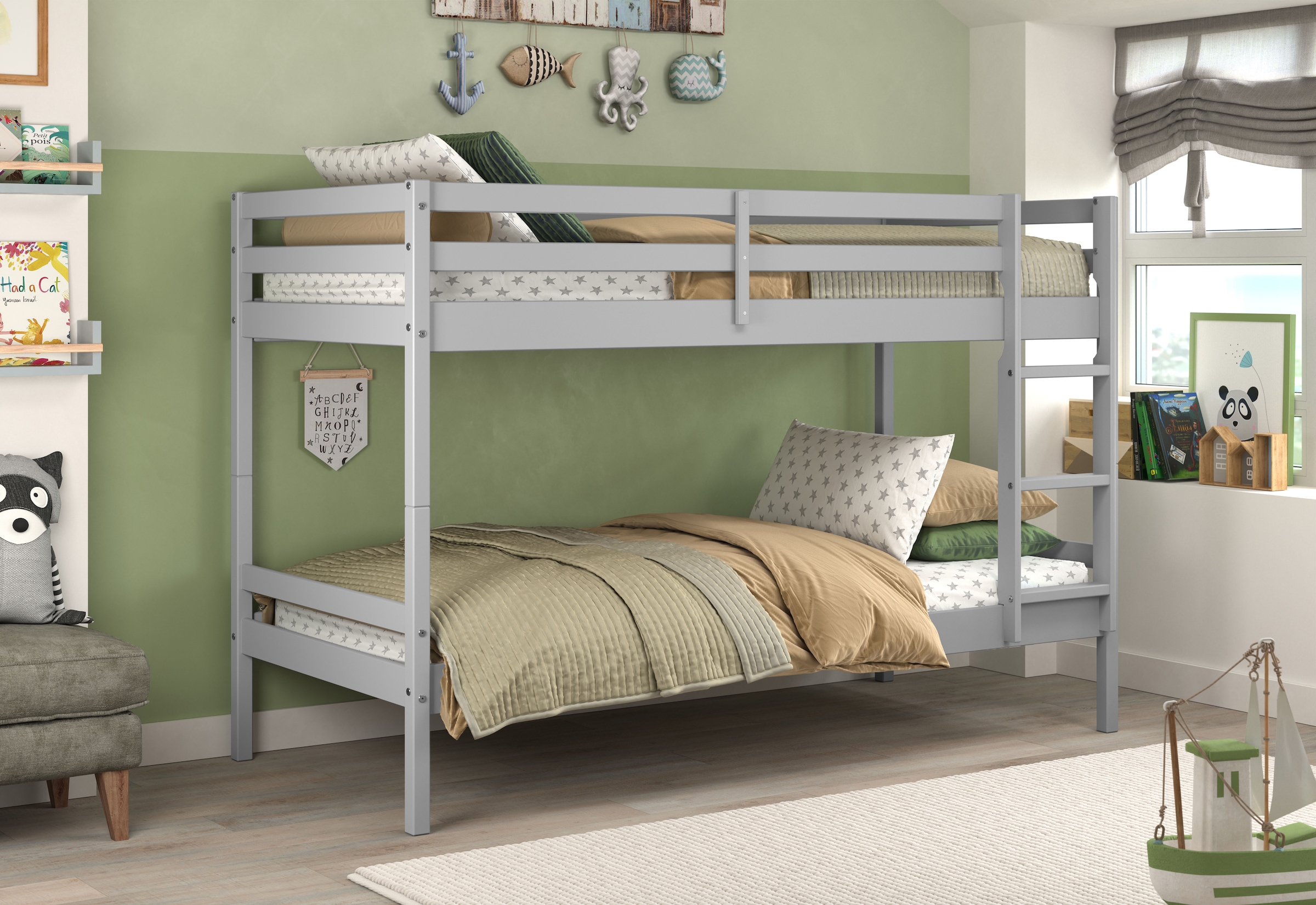 Lüttenhütt Etagenbett »Mora Bett Kinderbett Leiterbett Stockbett Holzbett Bestseller«, (1 St.), Teilbares Etagenbett aus Massivholz - (B/T/H): 100/208/140 cm Hochbett