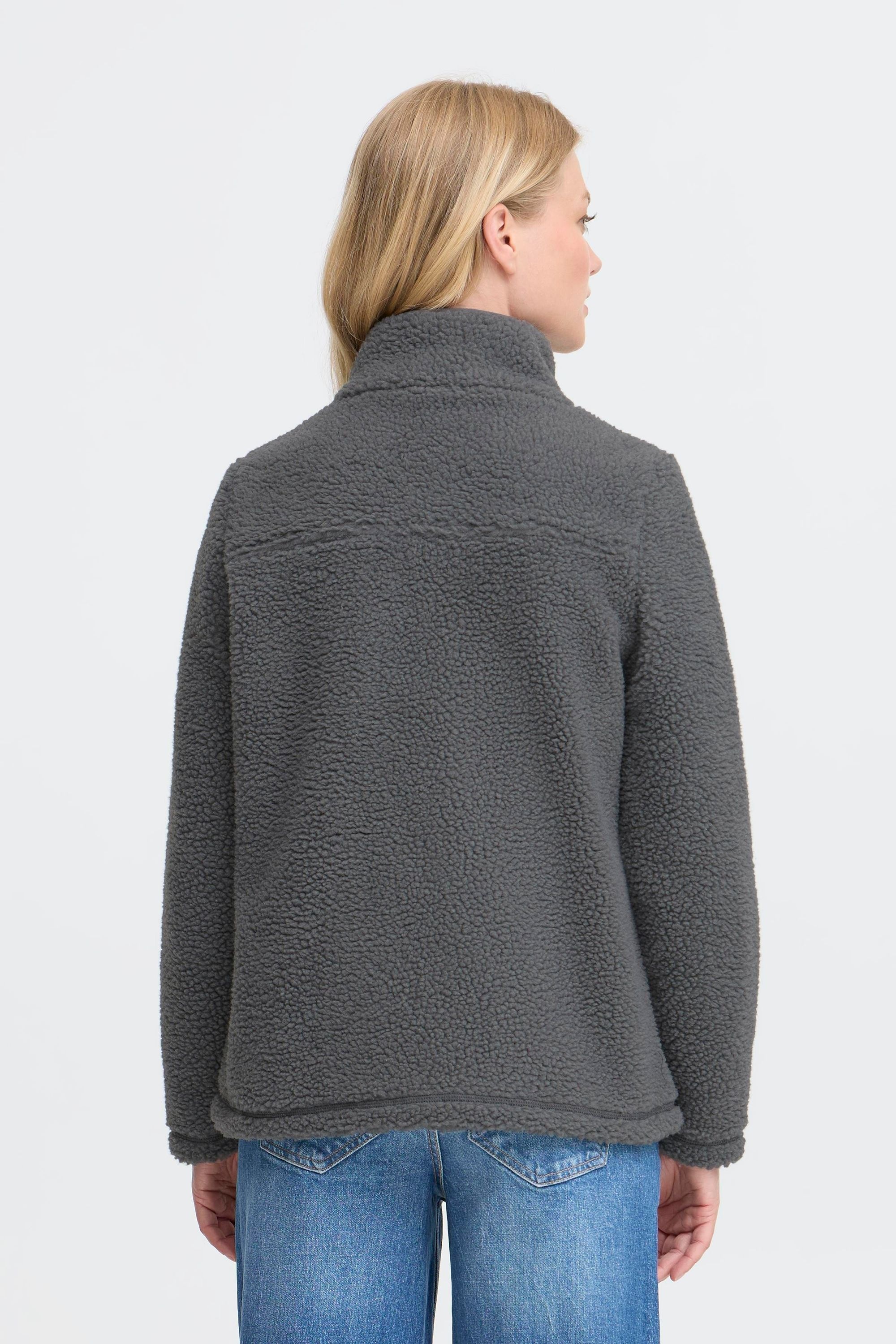 Plüschjacke OXMO "Plüschjacke OXABBY HALFZIP", Damen, Gr. XS, grau (iron gate), Obermaterial: 100% Polyester PES., Jacken 3