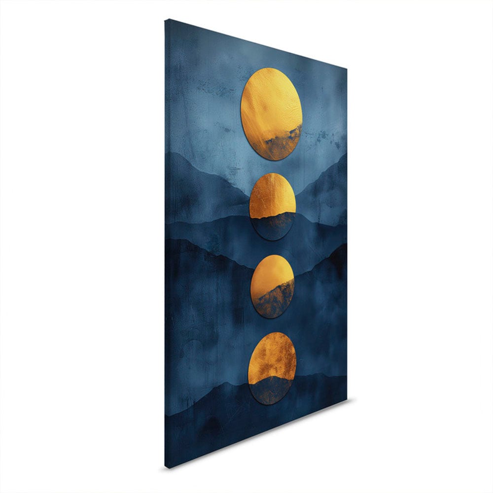 A.S. Création Leinwandbild »Indigo Sunset - Wandbild Blau Gold Keilrahmen Kunst modern«, Natur, (1 St.), Canvas Sonnenlandschaft Leinwand Natur Wandkunst Wohnzimmer Natürlich