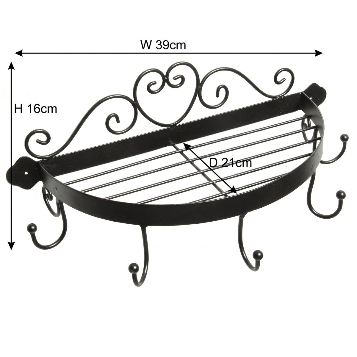 Ambiente Haus Wandregal »Regal halbrund mit Haken in Schwarz« 1 Stk. tlg. Aufbewahrungslösung für Flur, Küche oder Bad mit 5 Haken
