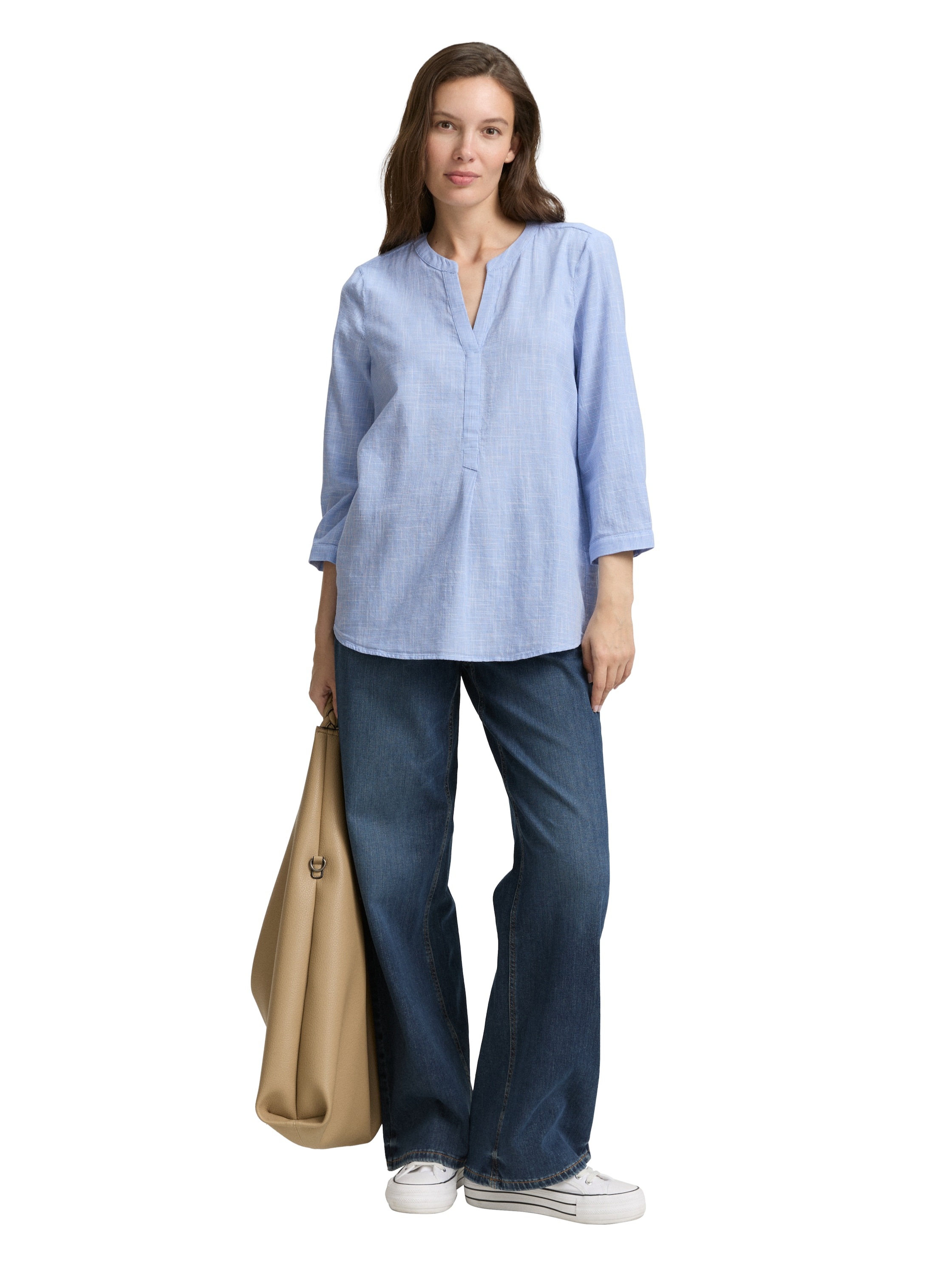 TOM TAILOR Klassische Bluse, mit geschlitztem Rundhalsausschnitt